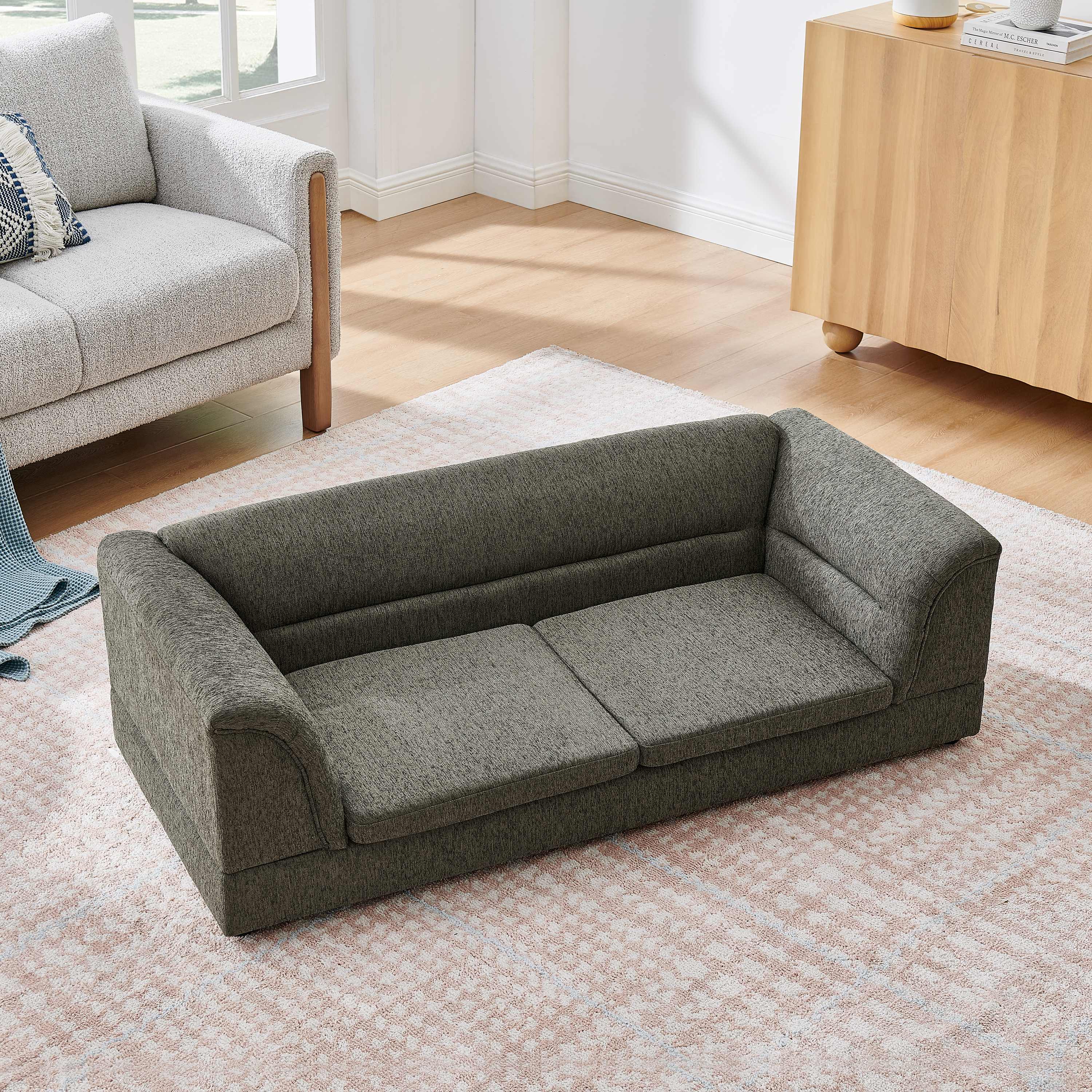 Oversized Pet Sofa, Curved Armrest Rectangular Dog Sofa, Linen Fabric Comfort Pet Couch for Large & Oversized Dogs-Dark Gray — image 14