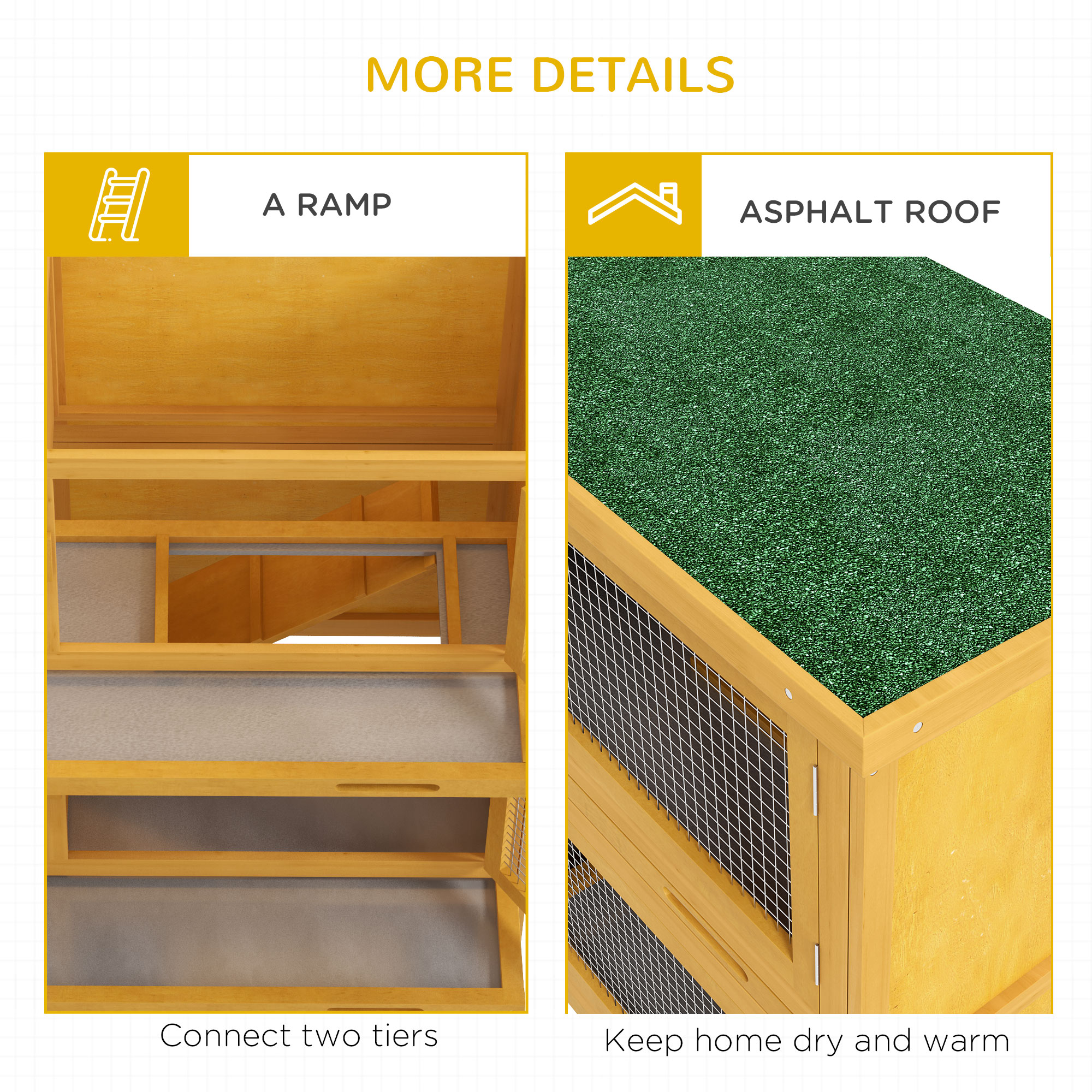 Caja para Conejos de Madera con Rampa, Interior/Exterior, Amarillo — imagen 4