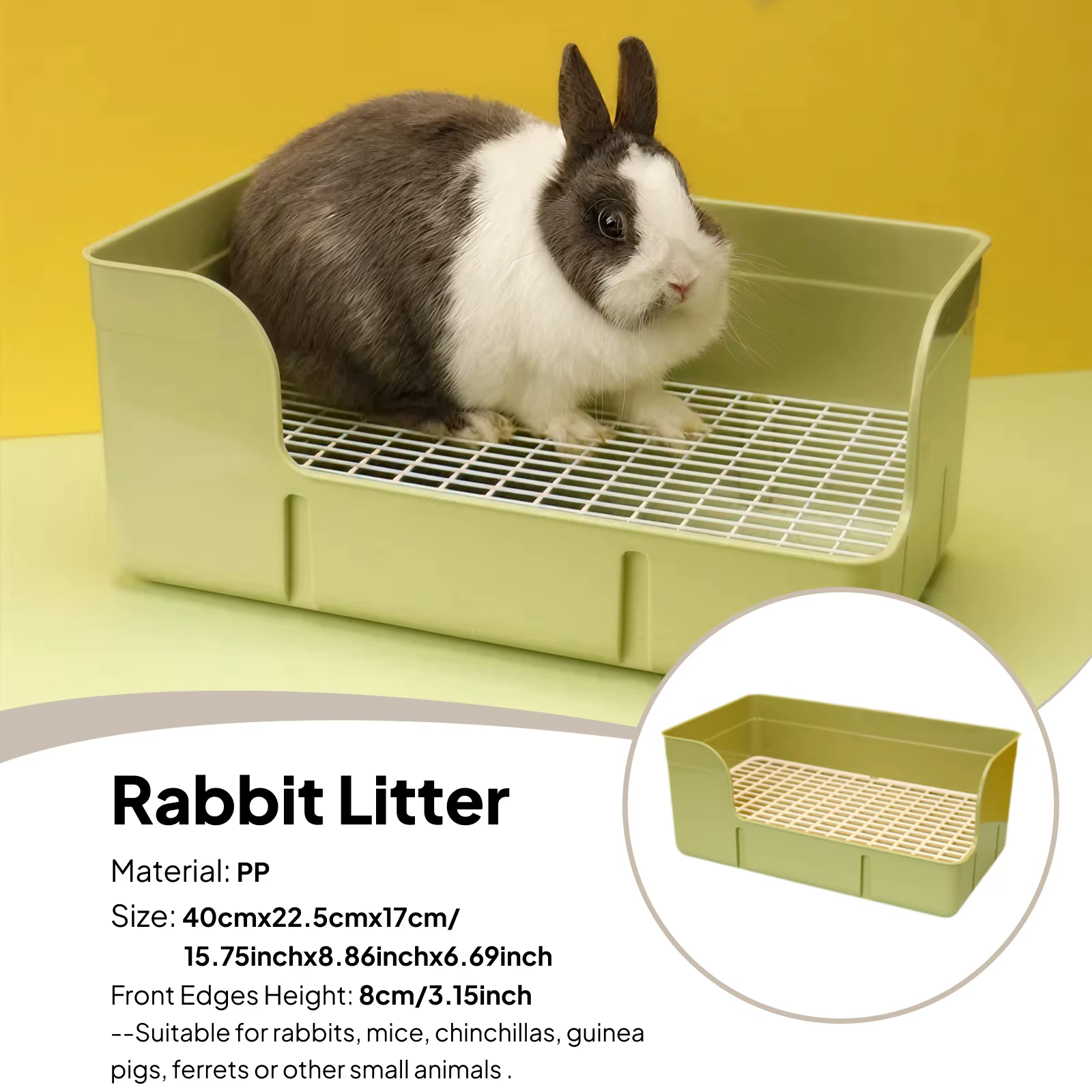 Rabbit Litter Box for Cage Pee Pan Tray Anti Splashing Bedpan Grid Litter Pan for Bunny Chinchillas Rats Ferrets Small Animals — image 1