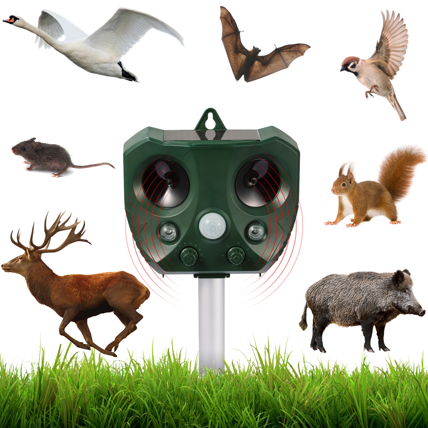 Repelente Ultrasonico para Animales con Sensor de Movimiento y Luces LED Intermitentes Solar - Impermeable IPX6 para Jardín, Granja o Patio Exterior — imagen 2