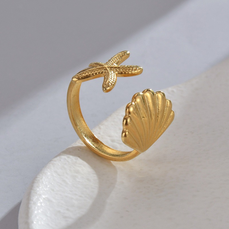 Gold Plated Stainless Steel Shell Starfish Ring — image 4