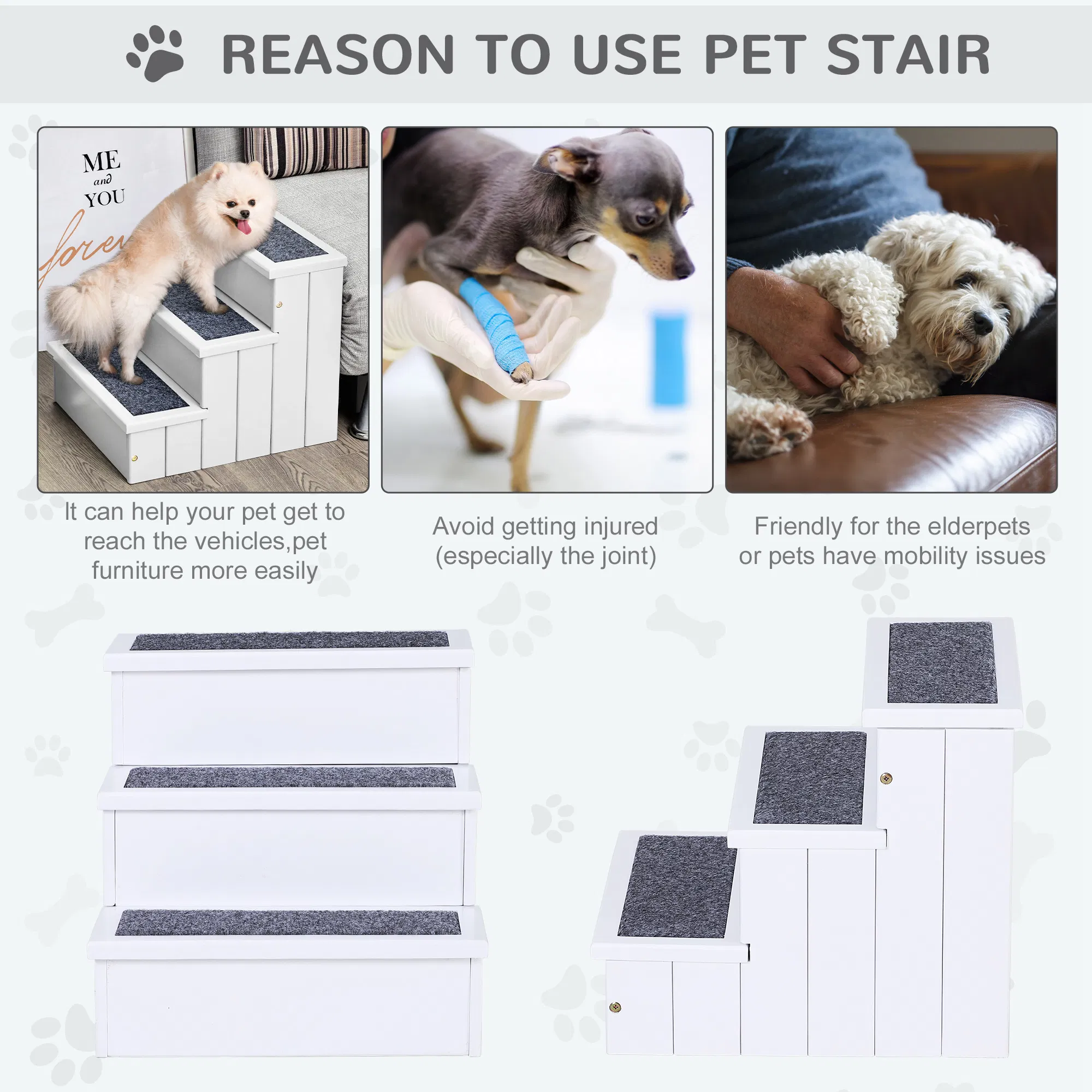 Wooden Carpeted Non Slip Pet Stairs Ramp — image 3