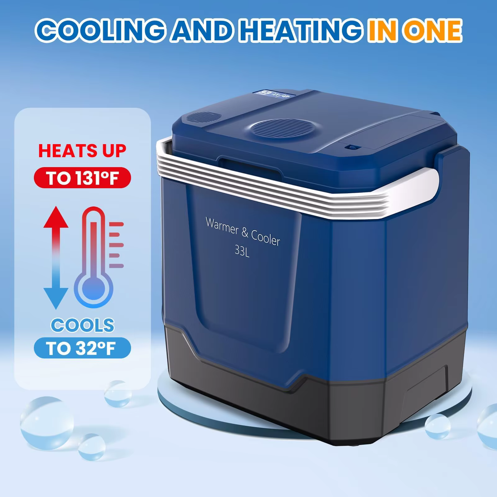 35QT Electric Cooler, Portable Car Refrigerator & Plug-In Cooler with 12V DC & AC Power, Travel Cooler for Camping, Road Trips, Truck Travel & Home Use, car fridge with Locking Handle — imagen 2
