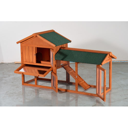 Caja de Jaula para Conejos Grande, 2 Niveles Exterior con Techo Impermeable Asfalto, Rampita Retirable y Caja de Madera para Conejos, Pollos y Pinos (Marrón y Verde) — imagen 3