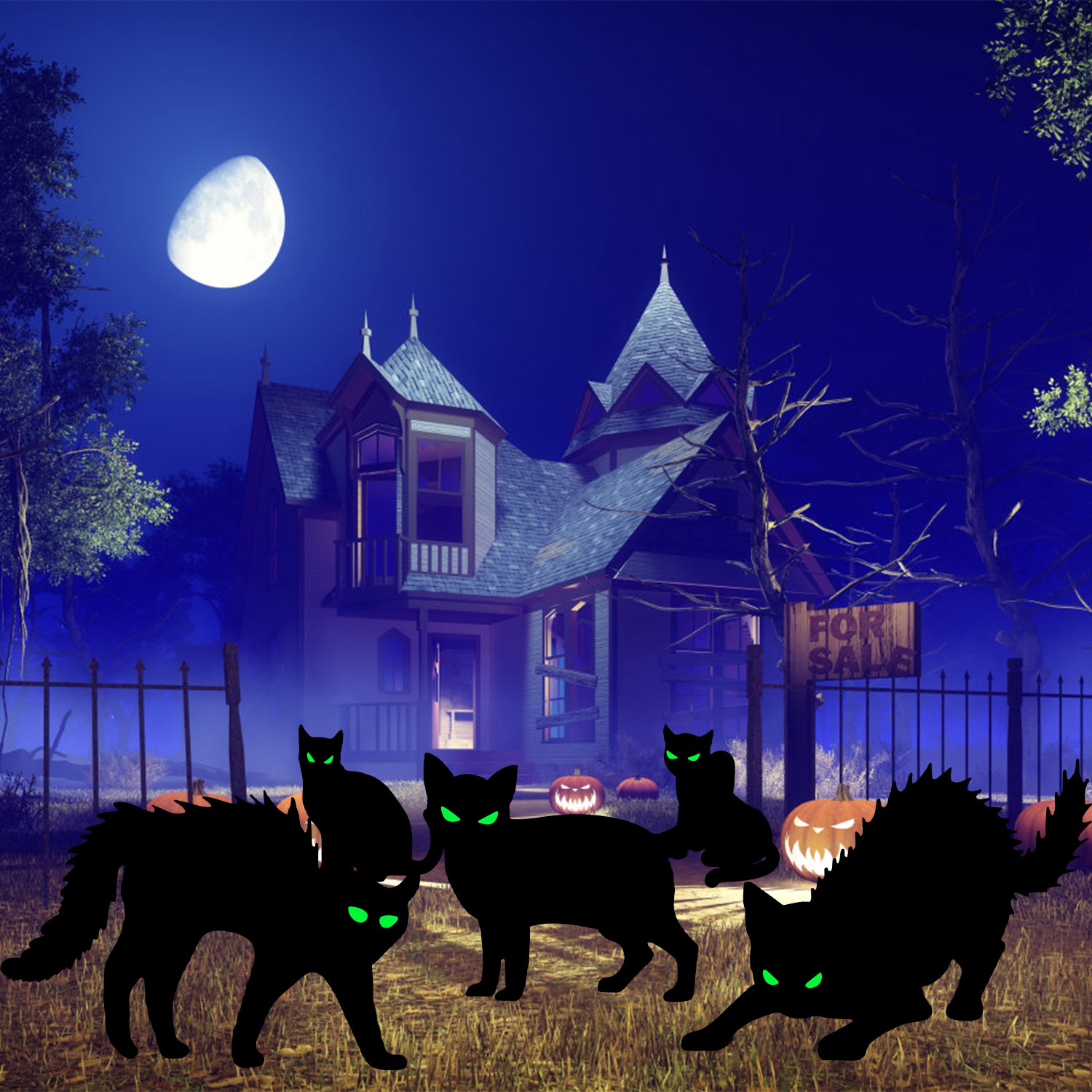Decoraciones de Jardín para Halloween: 6 Calaveras, 6 Tumbas o 5 Gatos Negros, Brillan en la Oscuridad, para Casa Embrujada, Jardín, Patio y Fiestas de Temática Terrorífica — imagen 3