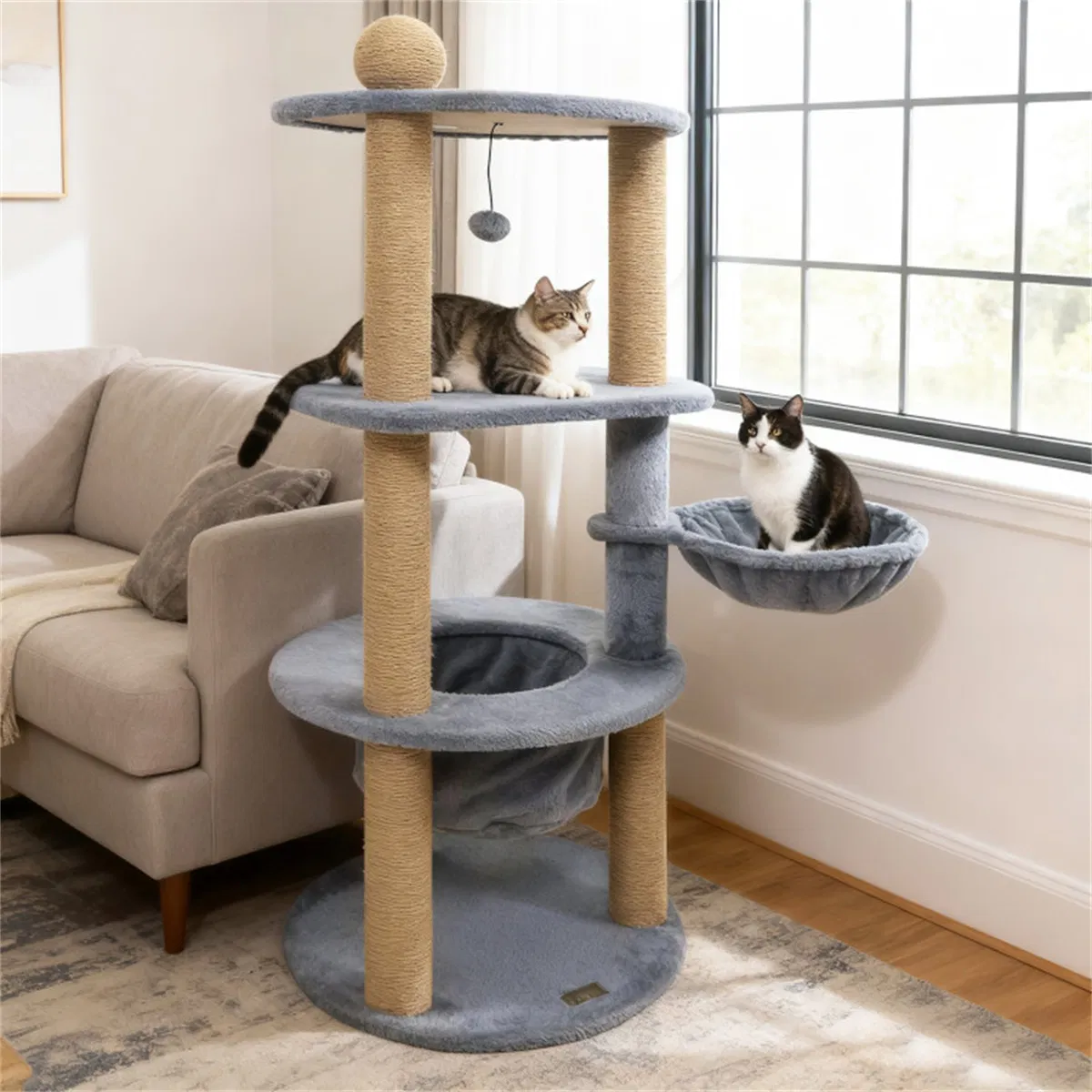47" Cat Tower with Scratching Posts - Multi-Level Cat Tree for Relax & Play, Light Grey — image 3