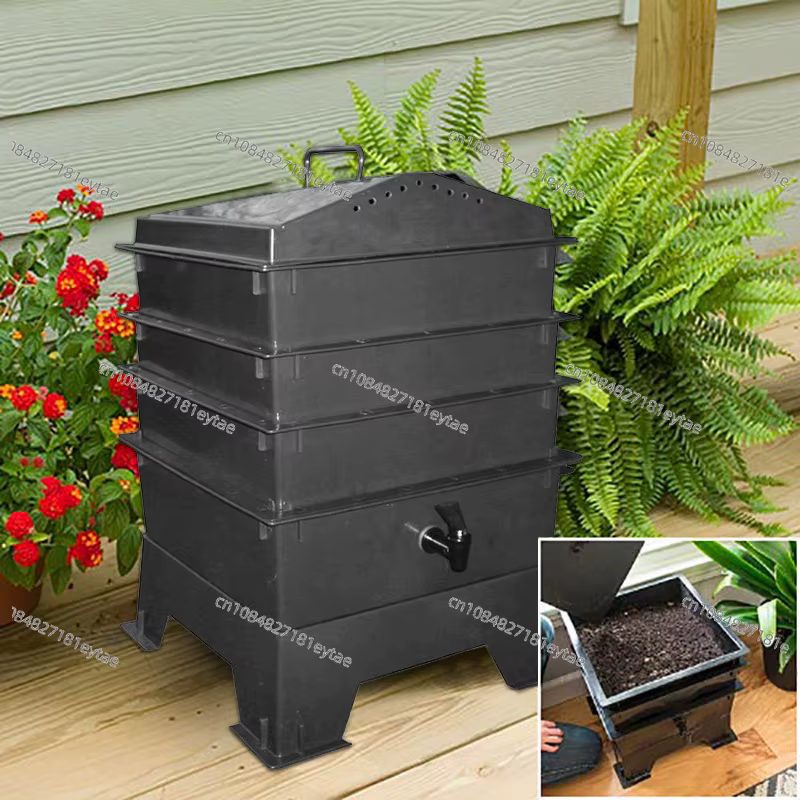 Earthworm Compost Bin Tower Kitchen Waste Worm Farm Vermicomposting Box for Eco Friendly Fertilizer Plant Growth — image 2