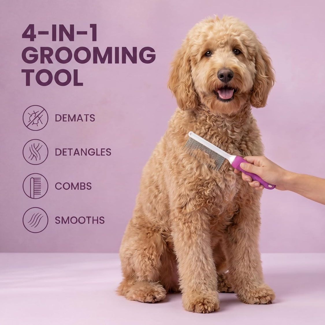 Cepillo de Mascotas con Dientes de Acero Inoxidable Largo y Corto para Eliminar Enredos, Mates y Desenredador — imagen 4