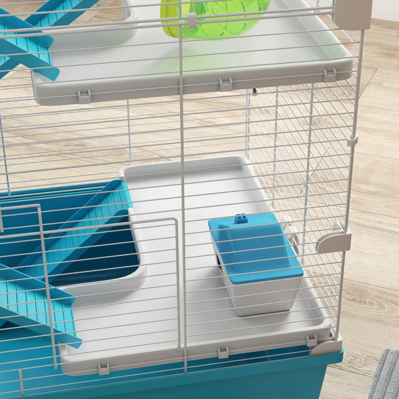 PawHut 6 Tier Hamster Cage With Tubes And Tunnels, Hut, Wheel, Food Dish, Water Bottle, Ramps, For Dwarf & Gerbil, Light Blue — image 8