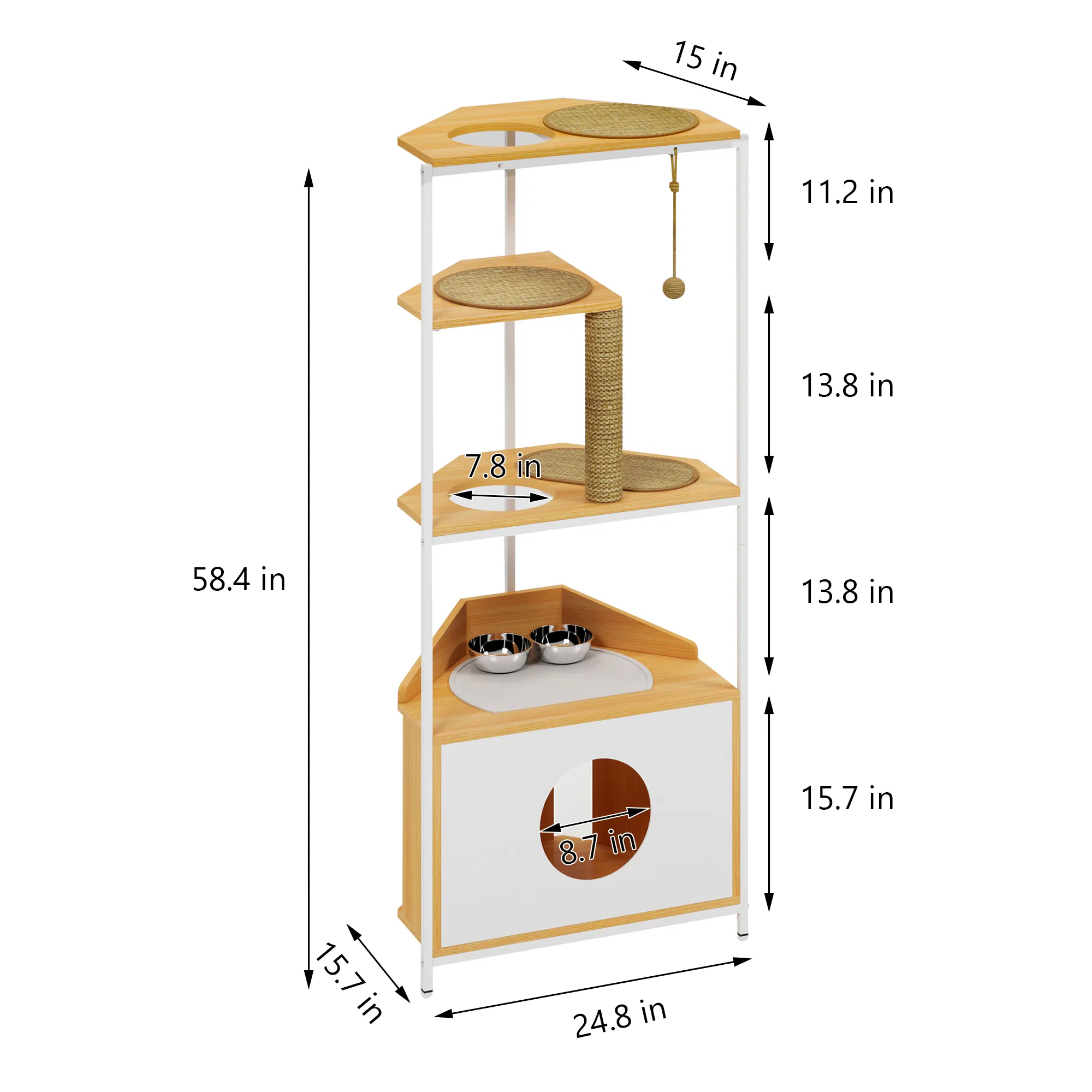 Corner Cat Tower, Cat Tree with Scratching Post, Cat Condo with Feeding Station and Climbing Platforms, Pet Furniture for Indoor Cats — image 3