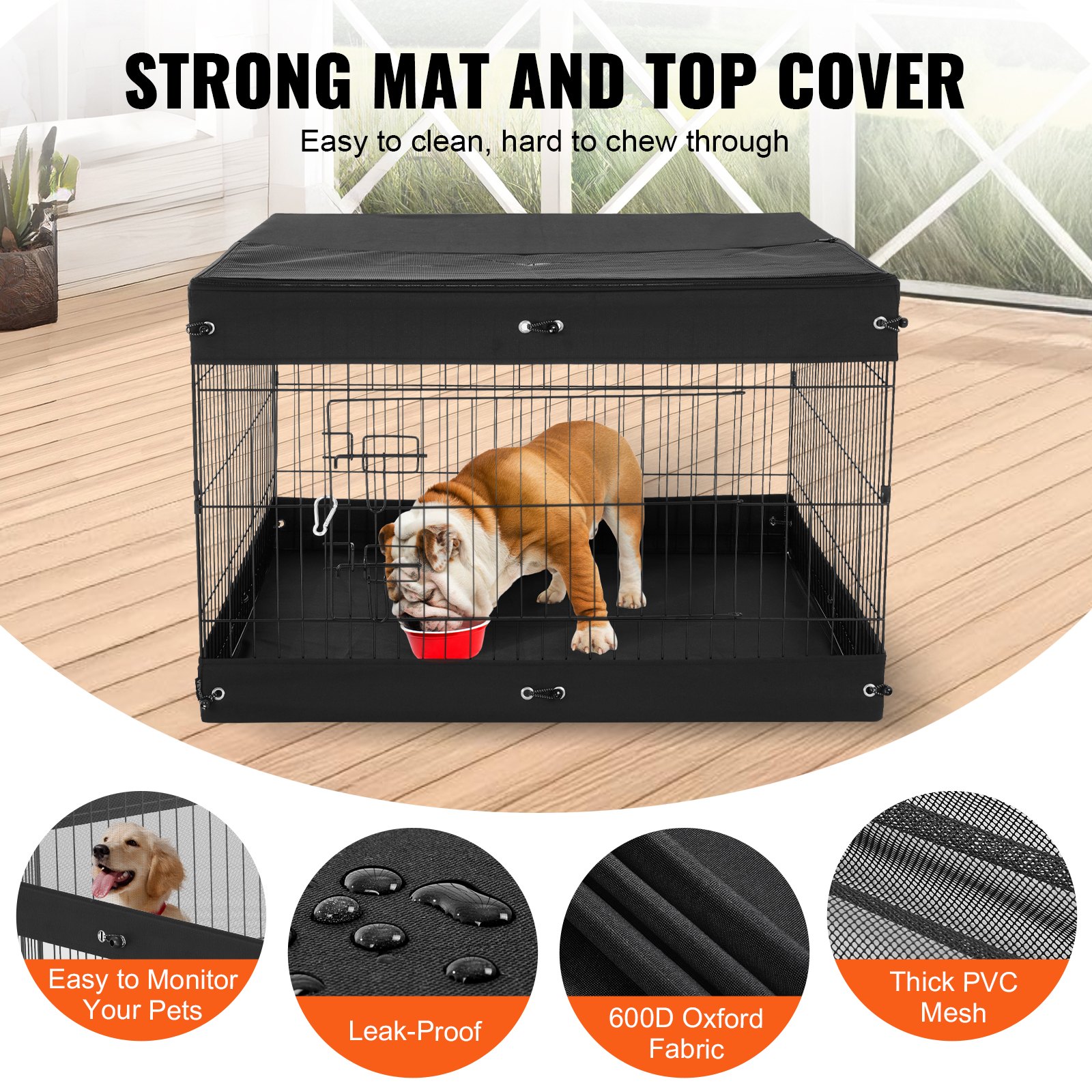 Jaula de Ejercicio para Perros 4 Paneles Reversible Metalo con Cubierta de Base y Techo con Zipper — imagen 2