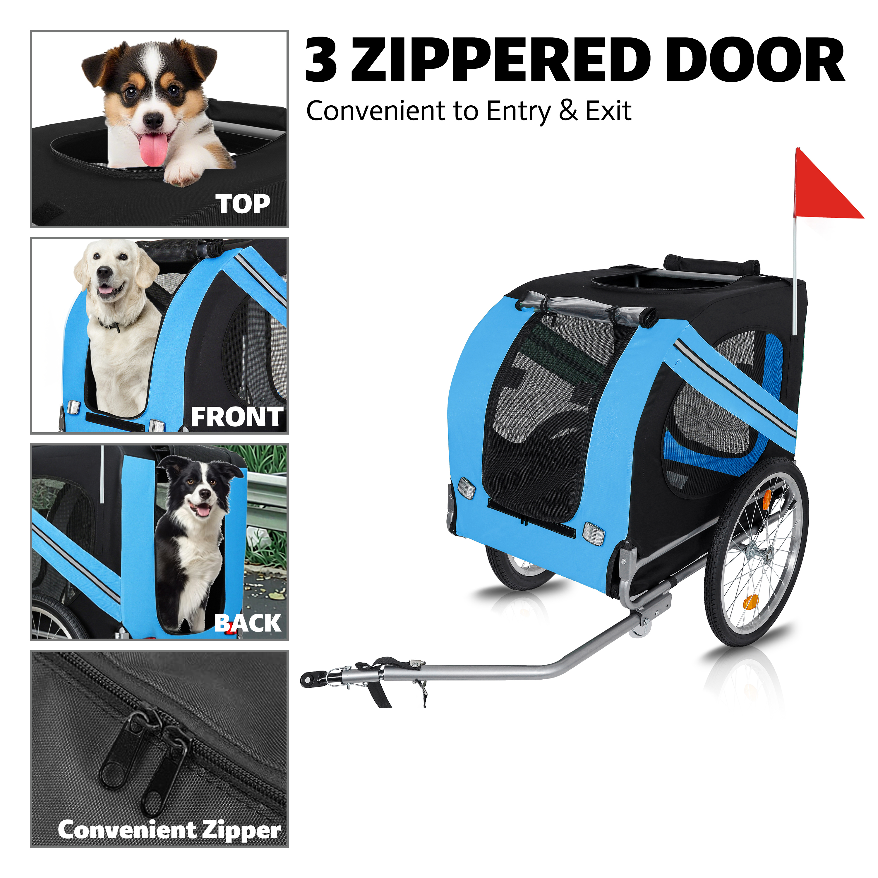 Carro de Bicicleta Plegable Grande para Perros - Capacidad 100LB, Transportador Todo Terreno para Mascotas, Estructura de Acero Duradero para Ciclismo, Carrera y Aventuras Al Aire Libre — imagen 3