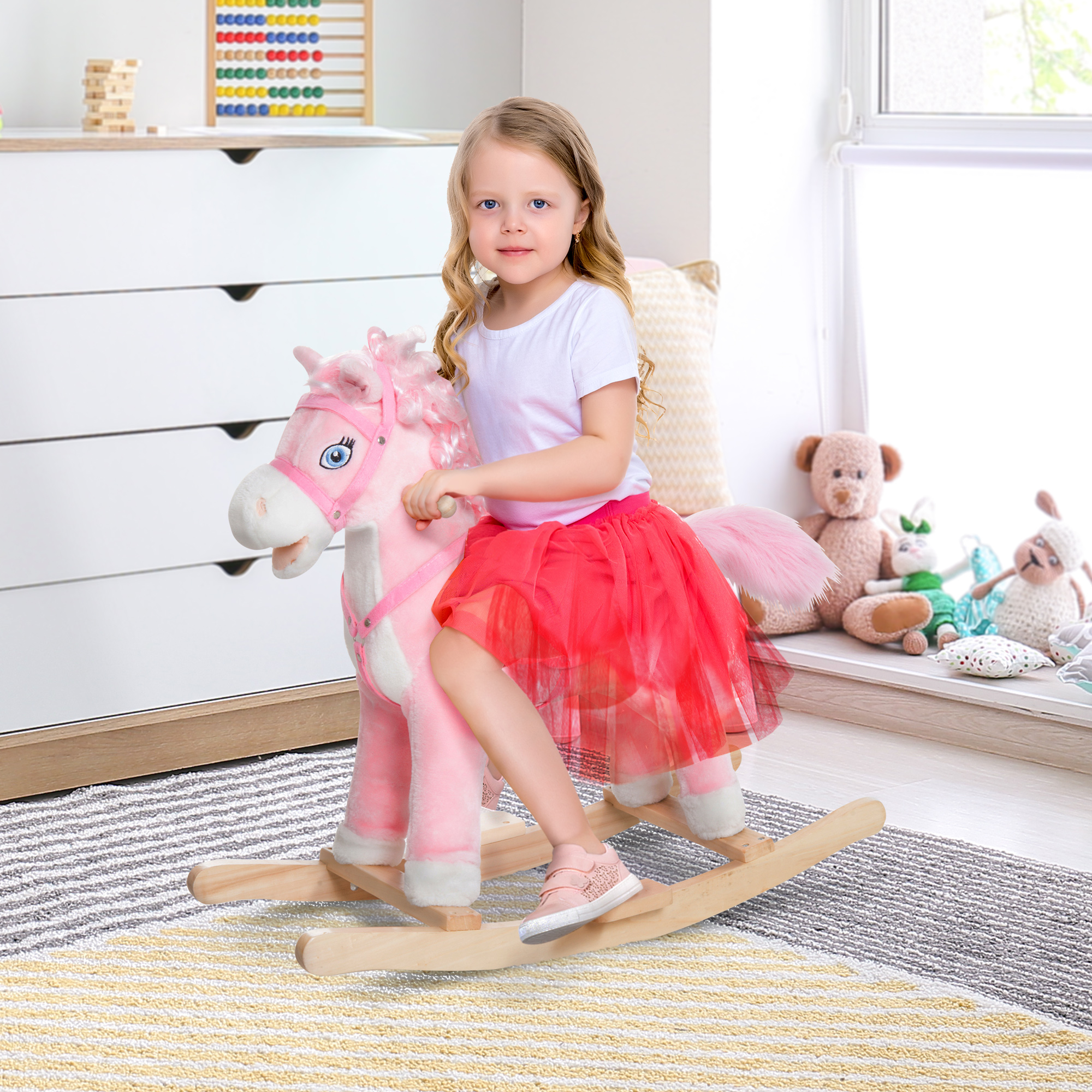 Plush Rocking Horse, Realistic Sounds, Swinging Tail, Pink, Ideal Birth Gift, Joyful Engaging, For 3 Years — image 4