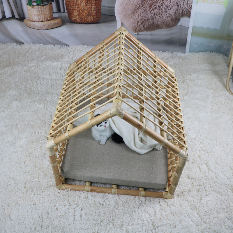 Nido de Gato Manual en Rattán Casa para Mascotas Creativa Caja de Rattán para Perros y Gatos — imagen 3