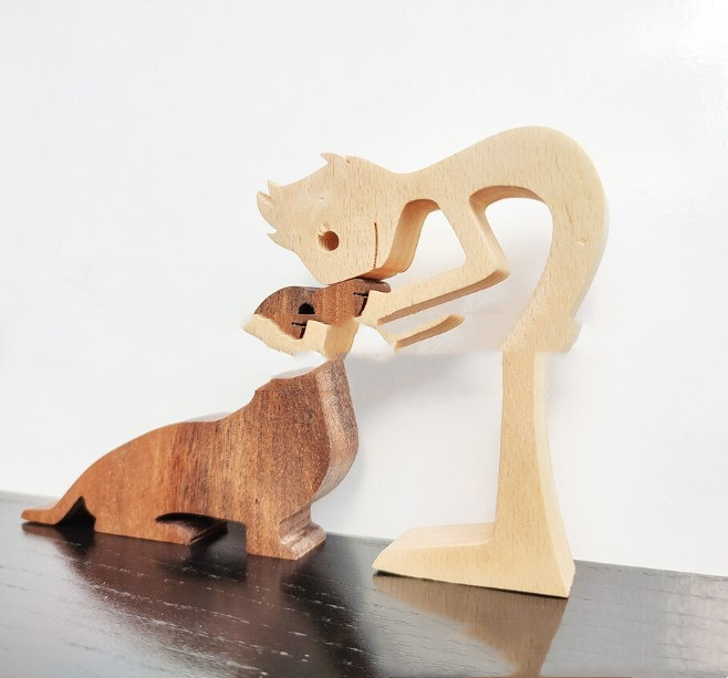 Escultura de Madera para Decoración de Hogar con Perro y Dueño - Regalo de Navidad para Amantes de los Animales — imagen 7