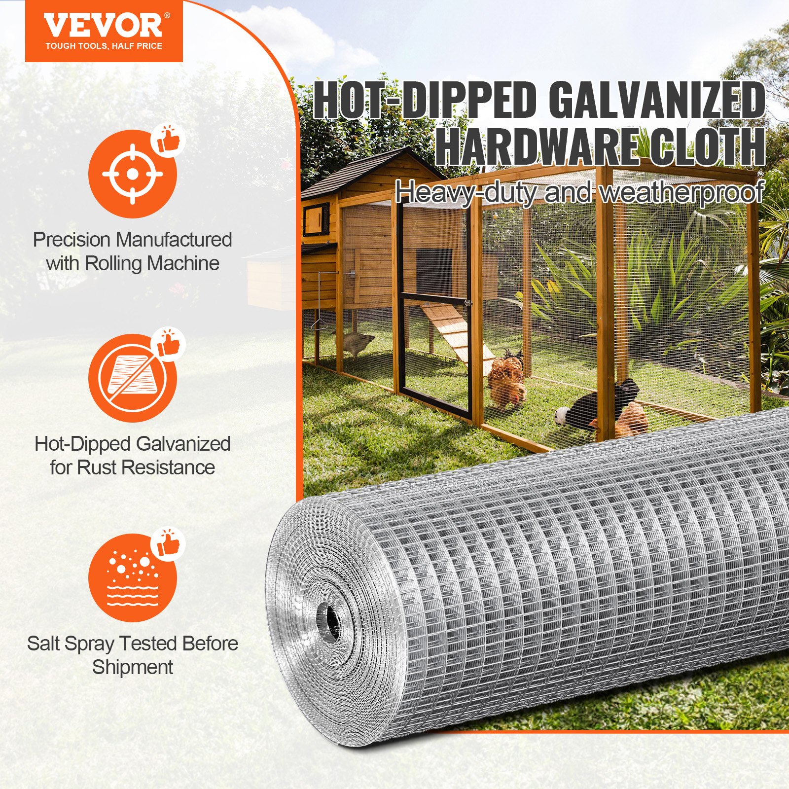 Malla de Hardware, 1/2 pulgada 24" x 25 pies 19 gage, Galvanización a Fuego, Rodillo de Malla de Alambre para Cages de Conejos, Jardín y Pequeños Roedores — imagen 2