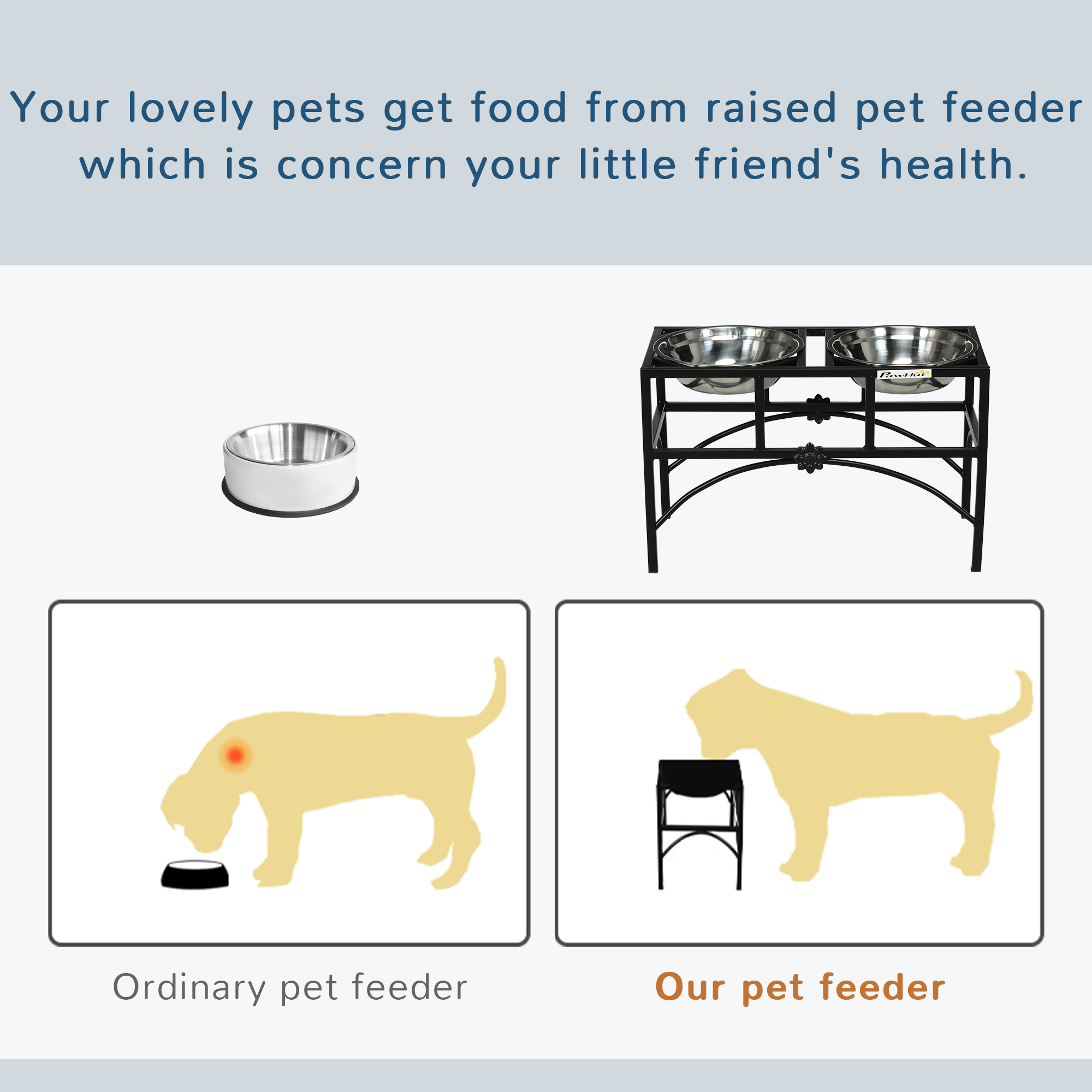 Comedor Elevado para Perros, Acero Inoxidable doble de Alta Calidad, Estación de Alimentación para Mascotas con Postura Saludable, 14" de Alto — imagen 4
