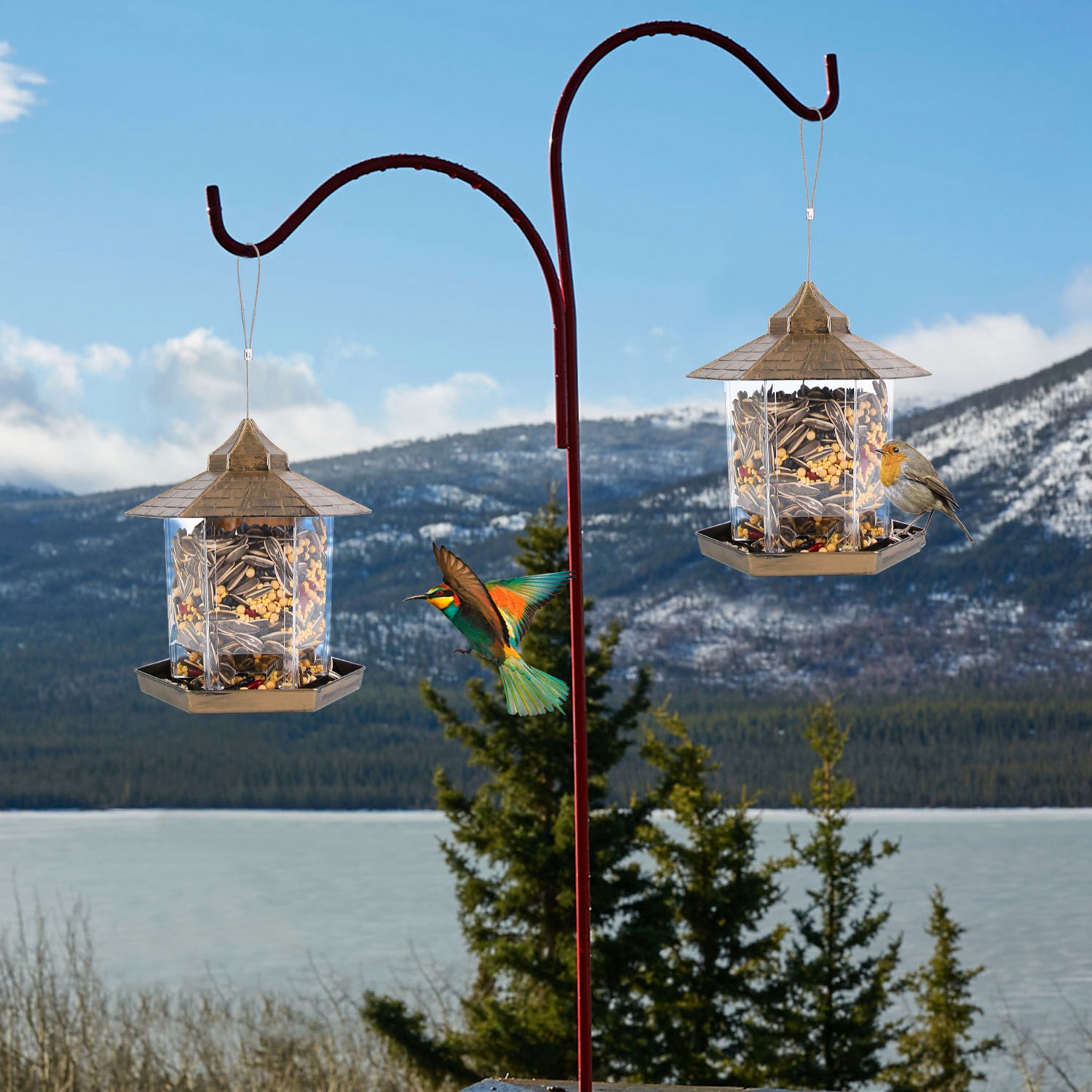 Gazebo para pájaros suspendido con capacidad de alimento amplia, 6 entradas para alimentar y fácil relleno — imagen 14