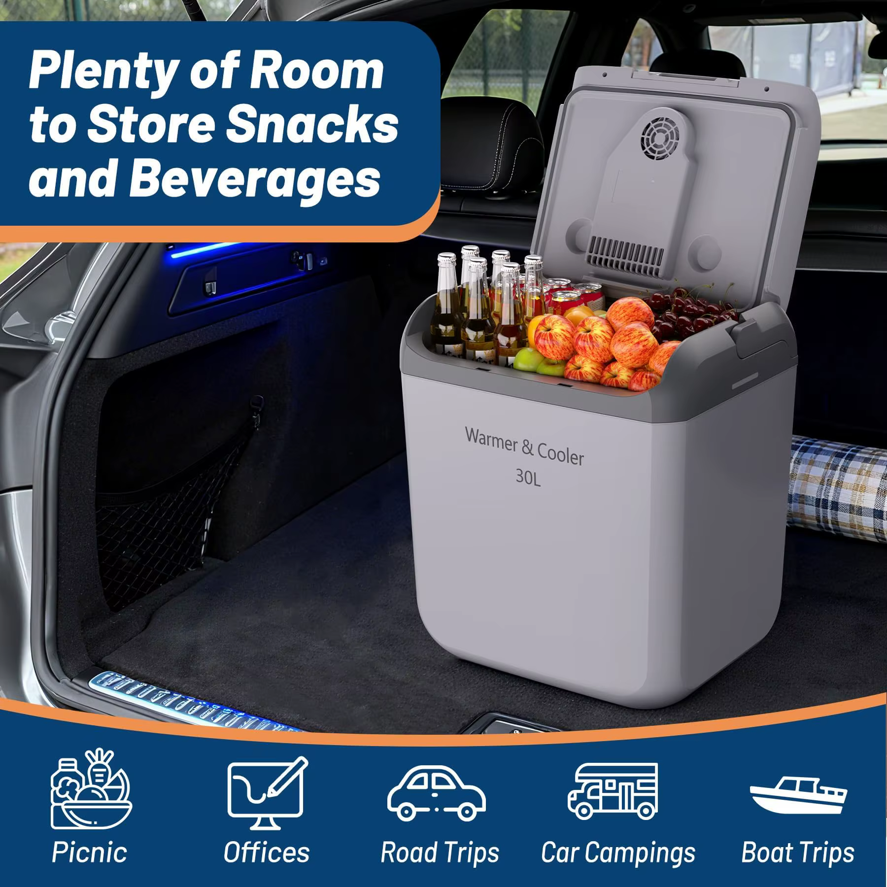 Electric Cooler Car Fridge 32QT 12V And 110V Portable Cooler And Warmer For Truck Ideal For Camping Road Trips And Trucking 32QT Portable Car Fridge With Cooling And Heating Functions — imagen 2