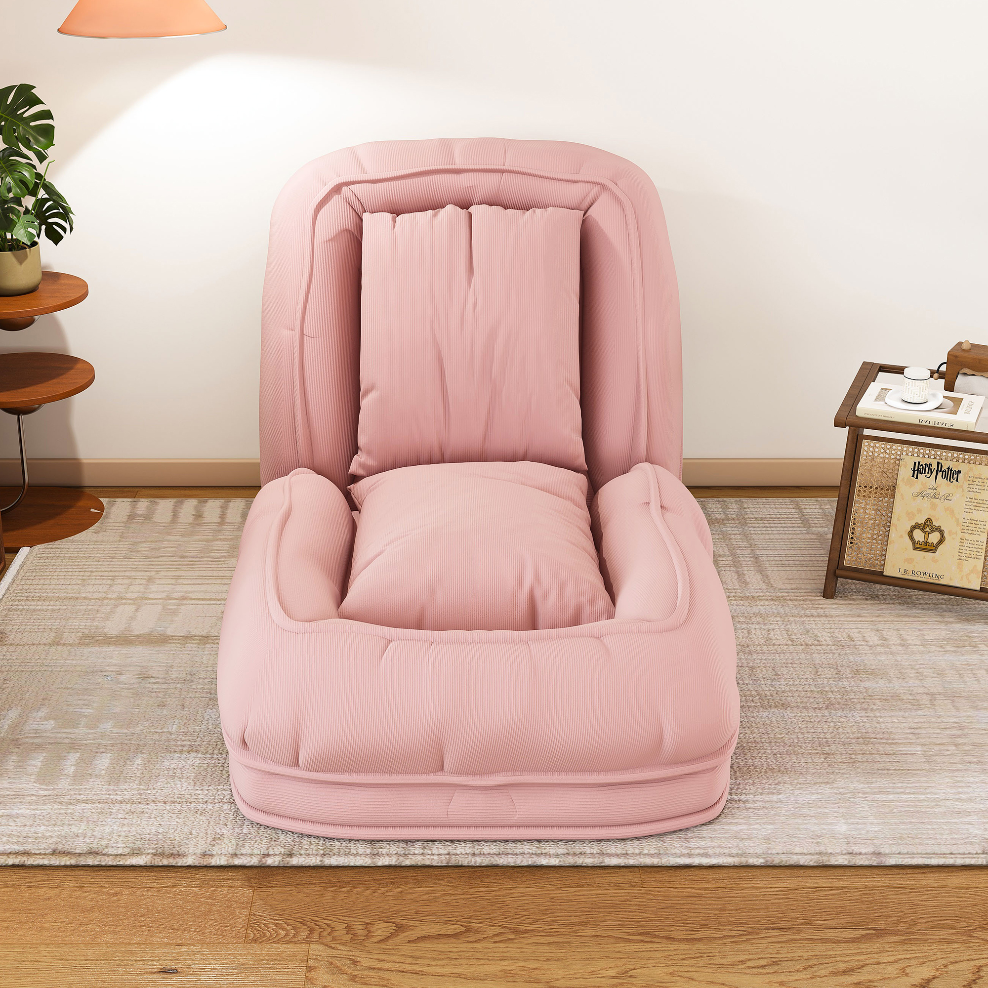 Silla Sofá Reclinable para Adultos y Mascotas con 5 Posiciones Ajustables, Incluye 2 Almohadillas Suaves para Dormir o Leer en Rosa — imagen 5