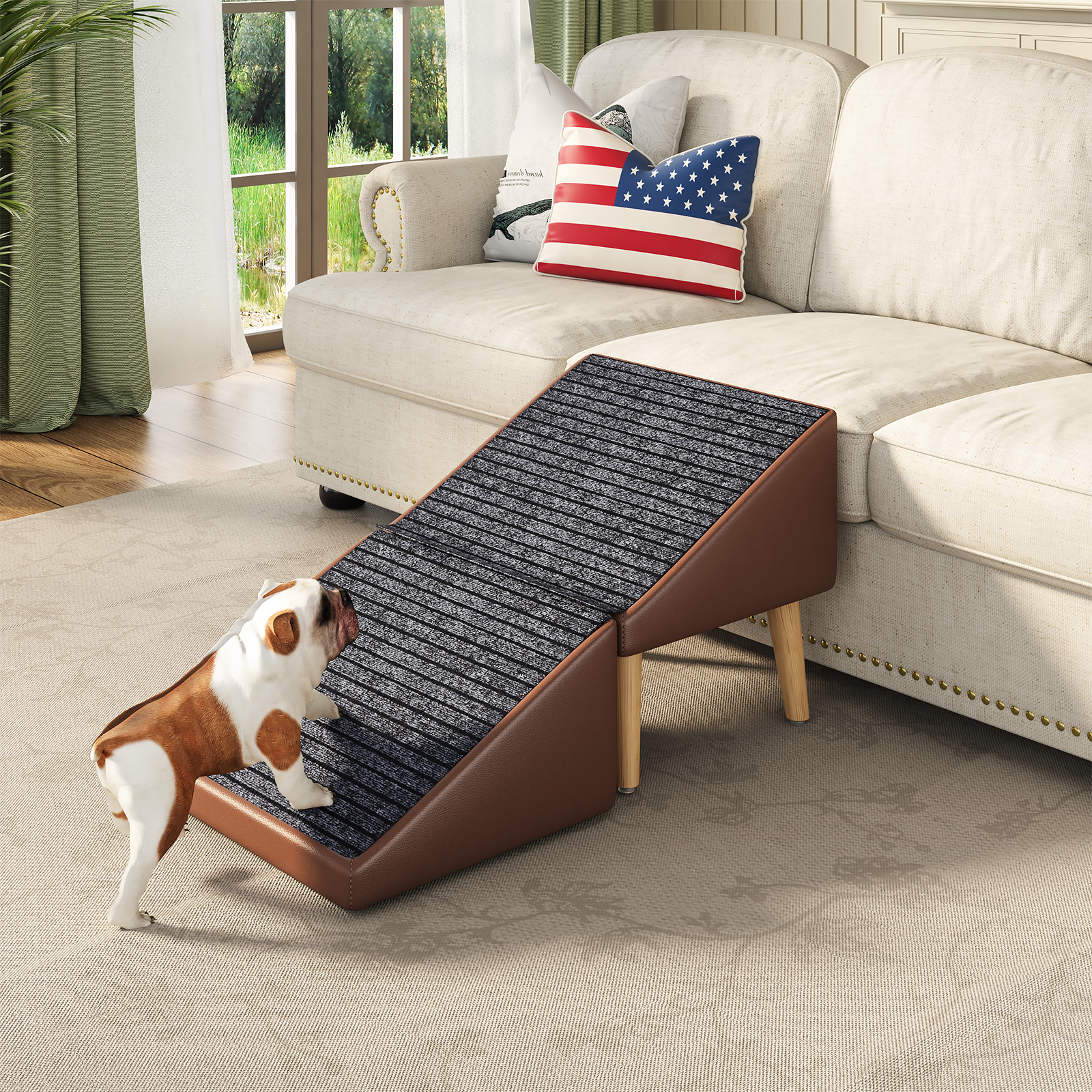 3-in-1 Dog Ramp 18.89"×17.91"×20.08" with Storage – Pet Stairs for Senior & Injured Dogs & Cats, Hidden Storage Footstool, Ottoman Anti-Slip, Supports 265 lbs for Beds & Sofas (BROWN Color) — image 3