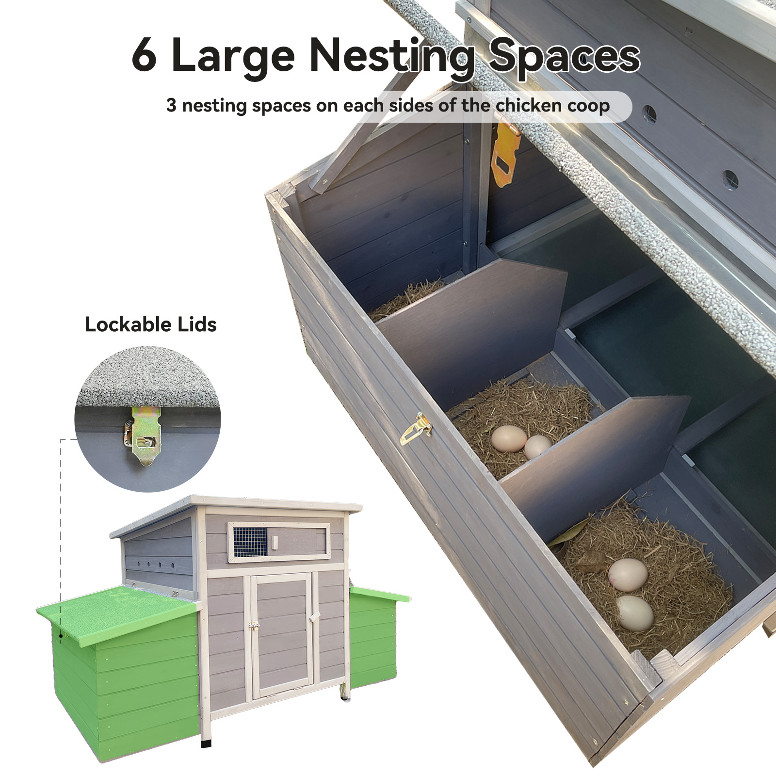 Large Wooden Chicken Coop Outdoor Hen House Poultry Cage For Outdoor With 2 Sides Nesting Boxes — imagen 5
