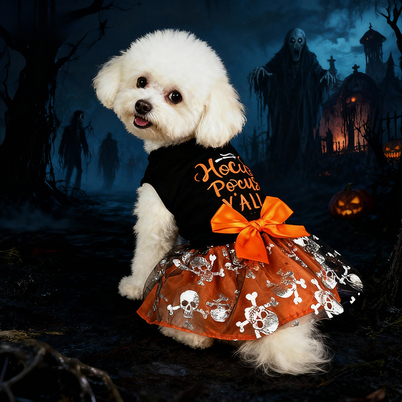 Pet Clothes Halloween Dog Cat Party Decoration Halloween Skull Black — image 2