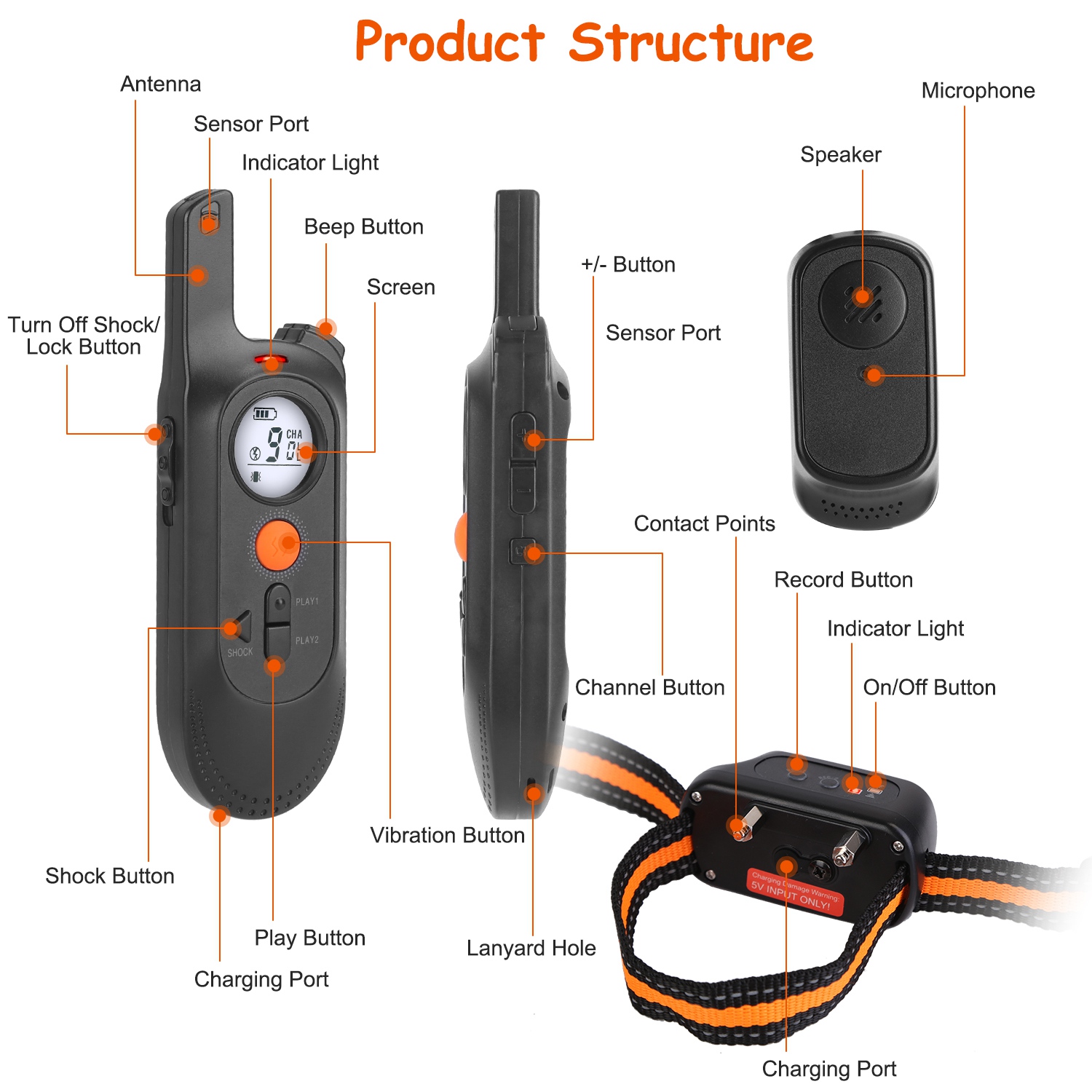 Collar de Adiestramiento para Perros IP65 Resistente al Agua con Voz, Vibración y Corrección Eléctrica - 3 Canales, Transmisor Recargable con Grabación y Bloqueo de Teclado — imagen 9