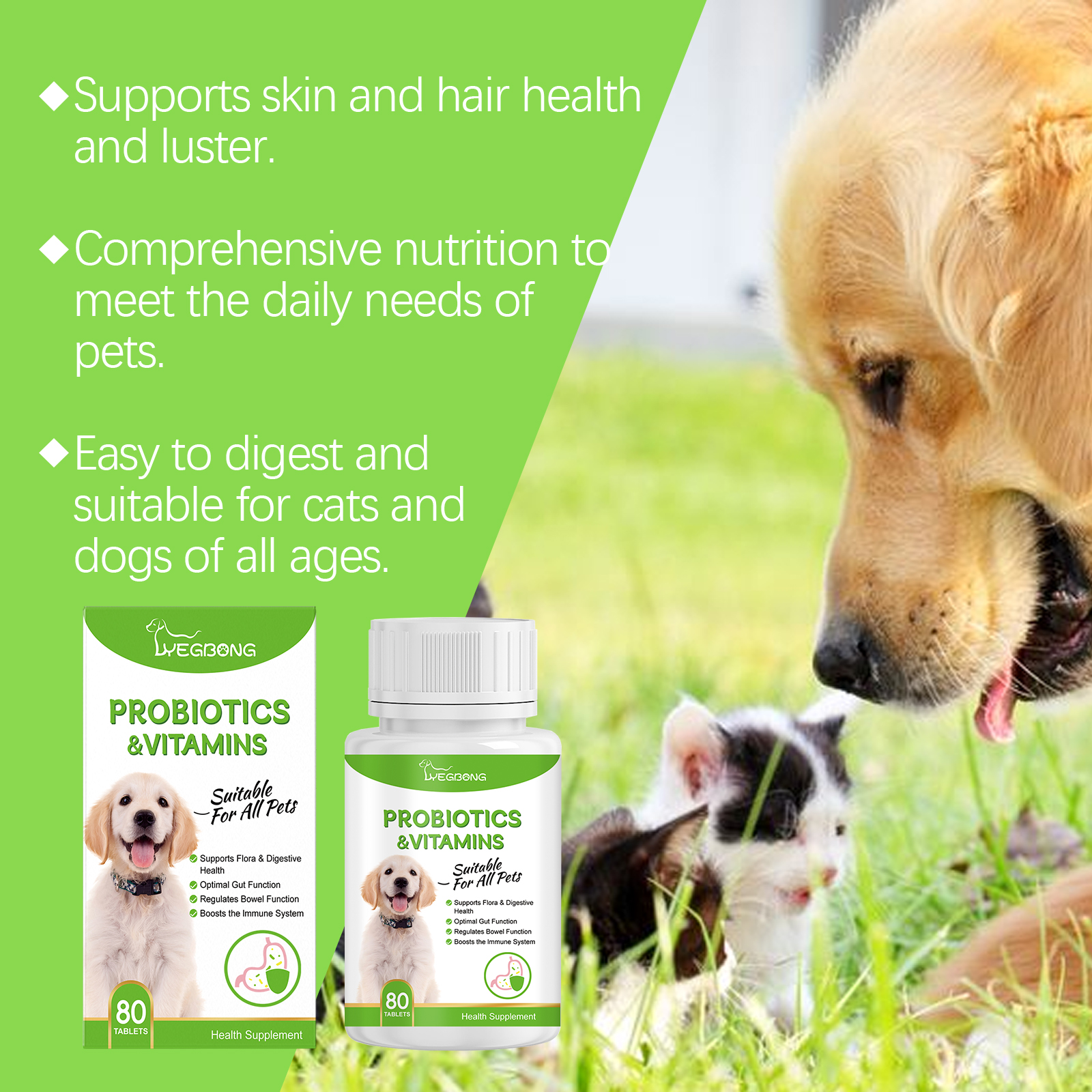 Suplementos Probióticos y Vitaminas para Perros y Gatos - Salud Intestinal, Digestión y Sistema Inmunológico, 80 Tabletas Comestibles — imagen 7