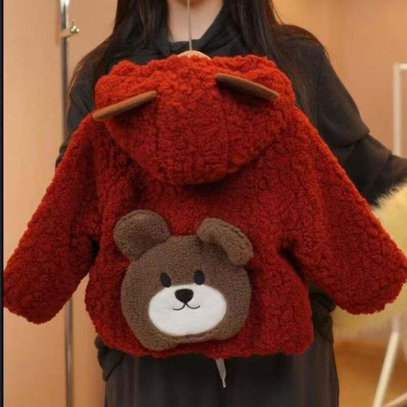 Girls' Cute Bear Print Thickened Fleece Lined Winter Jacket — image 4