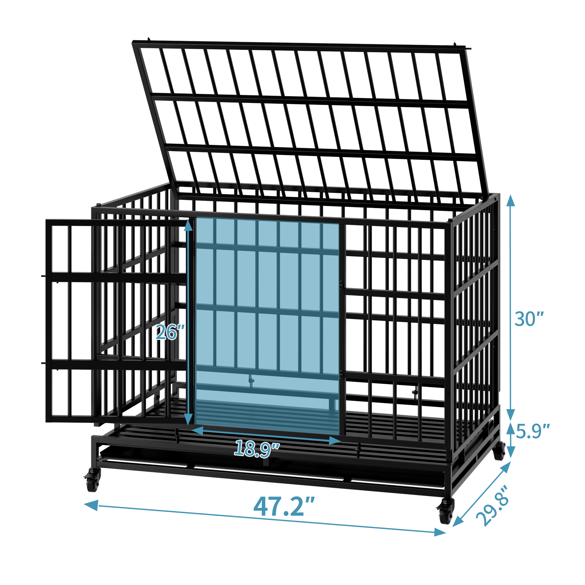 Caja de Perro Resistente al Uso Intenso con Ruedas, Cárcel de Metales Plegables para Perros Grandes y Medianos — imagen 4