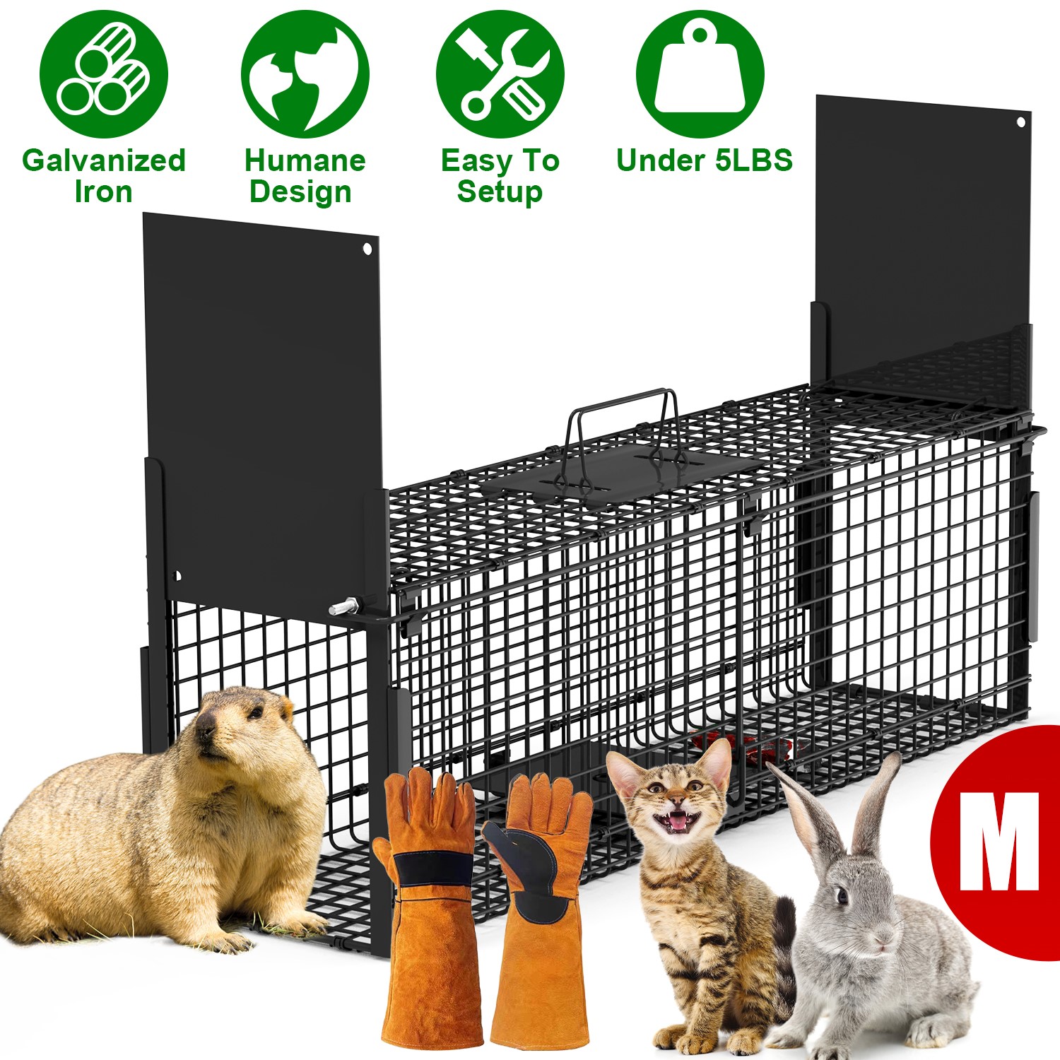 Live Animal Cage Trap For Animals Humane Galvanized Iron Trap Cage For Raccoons Armadillos Foxes Opossums Muskrats Beavers 26in 32in 40in Size Options — image 6