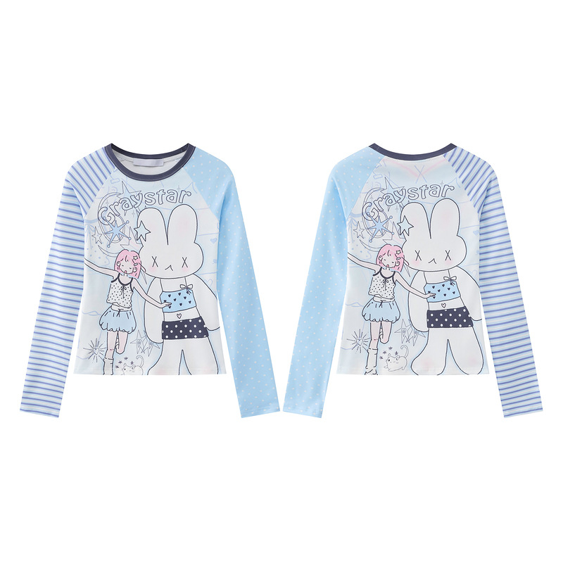 Cute rabbit girl patchwork shoulder long sleeved T-shirt — image 4
