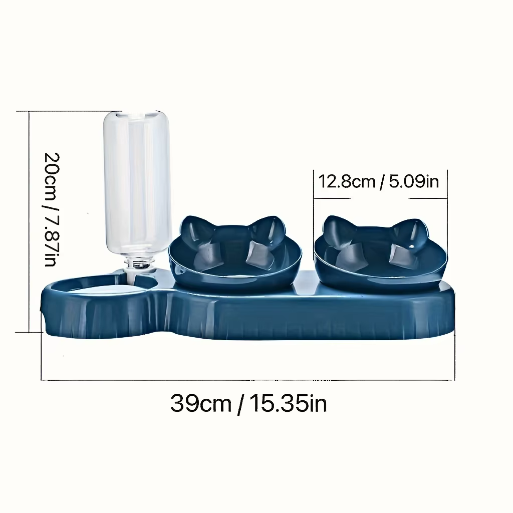 Tazón de Mascotas 3 en 1 con Bottella de Agua Gravitacional, Diseño de Oreja para Protección del Cuello - Combinación de Alimento y Agua para Gatos con Taza Inclinada — imagen 3