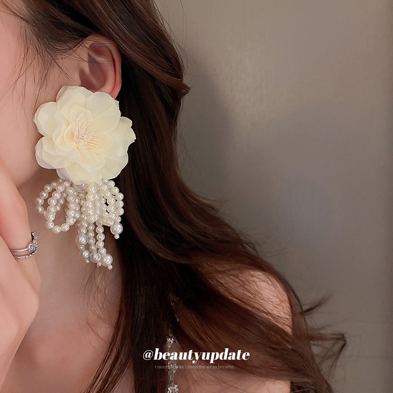 Silver Needle Flower Phalaenopsis Pearl Butterfly Knot Tassel Earrings Long Bohemian Earrings — image 4