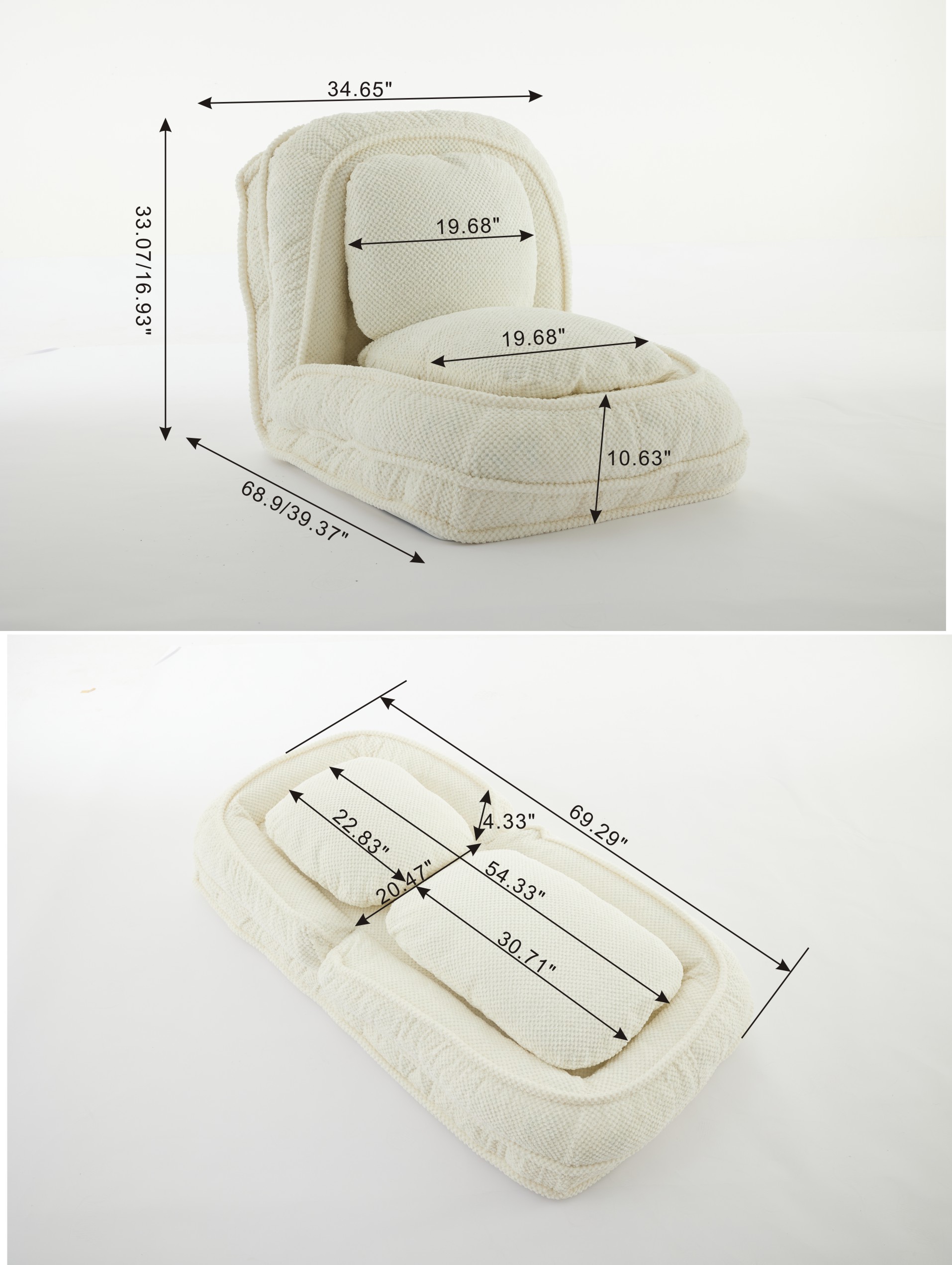 Cama para Perros Humano, Sofá Relajante, 5 Posiciones Ajustables, sentarse, dormir, plegar, ideal para sala de estar, dormitorio, Diseño Ahorrador de Espacio, Gris — imagen 9