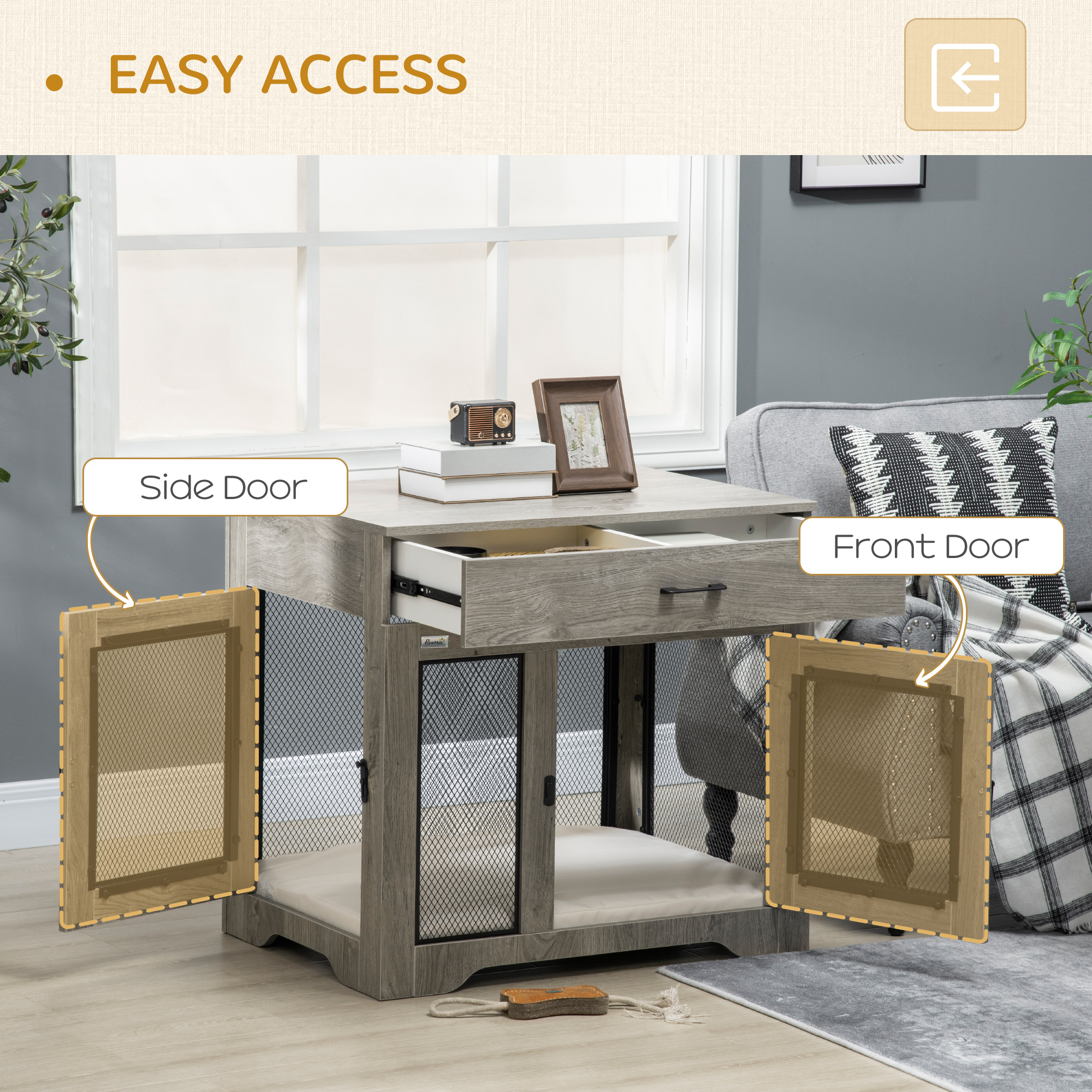 Caja de Comida Decorativa para Perros Pequeños con Sofá Acogedor, Cajón y Mesa de Entrada — imagen 7
