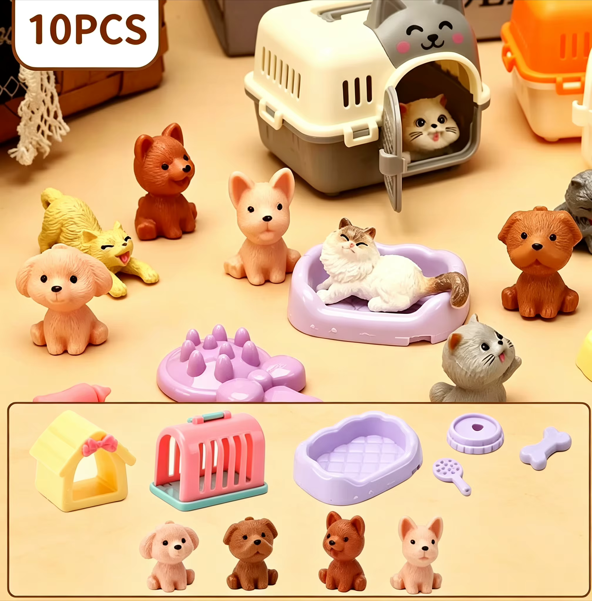 1 Set Pretend Play Pet Cat Cage Toy Set, Cute Animal Figures with Doll Furniture, Montessori Educational Role Play Toys for Gift — image 6