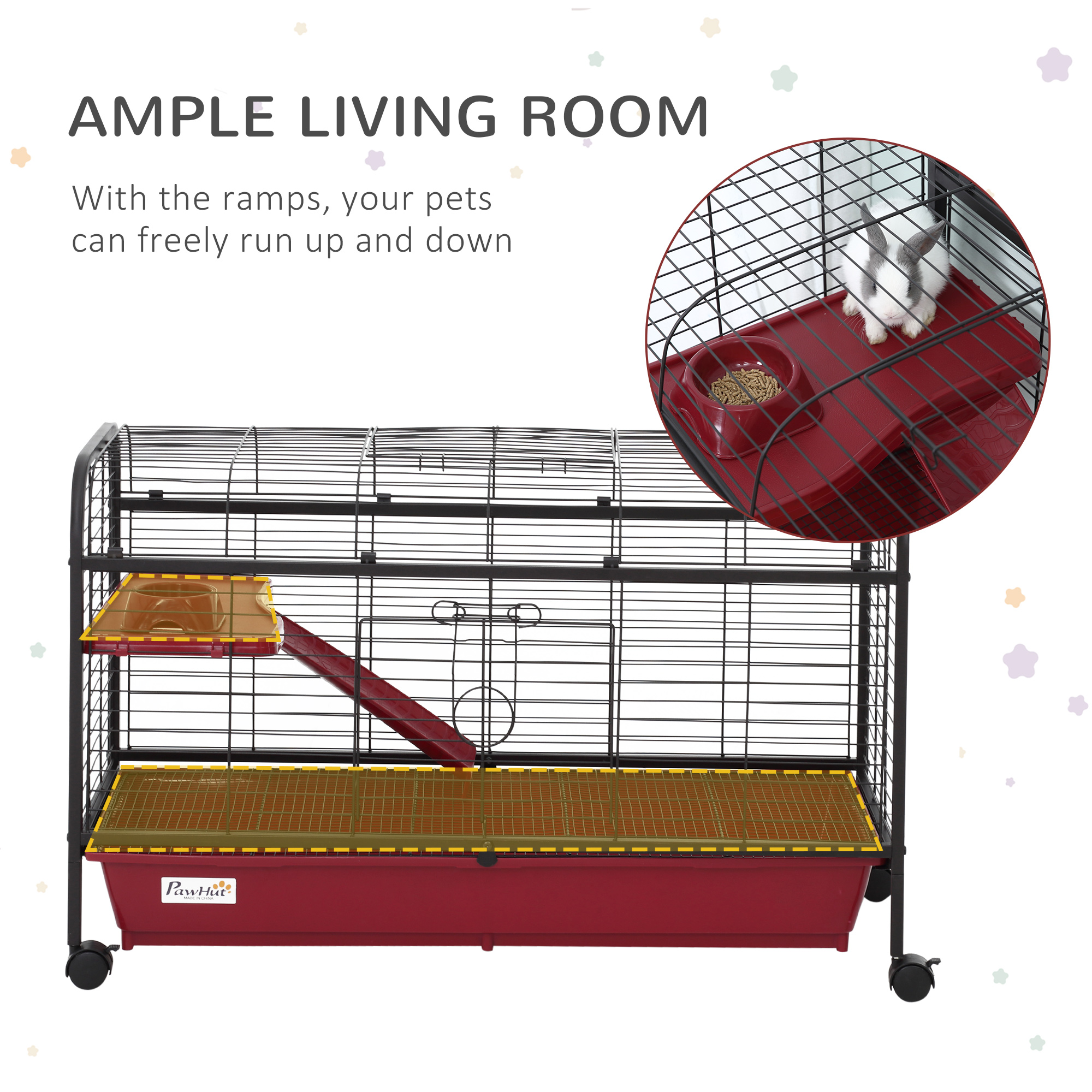 L Small Animal Cage, Pet Play House for Rabbit Hutch Ferret with Feeder, Rolling Wheels, Platform, Ramp — image 5