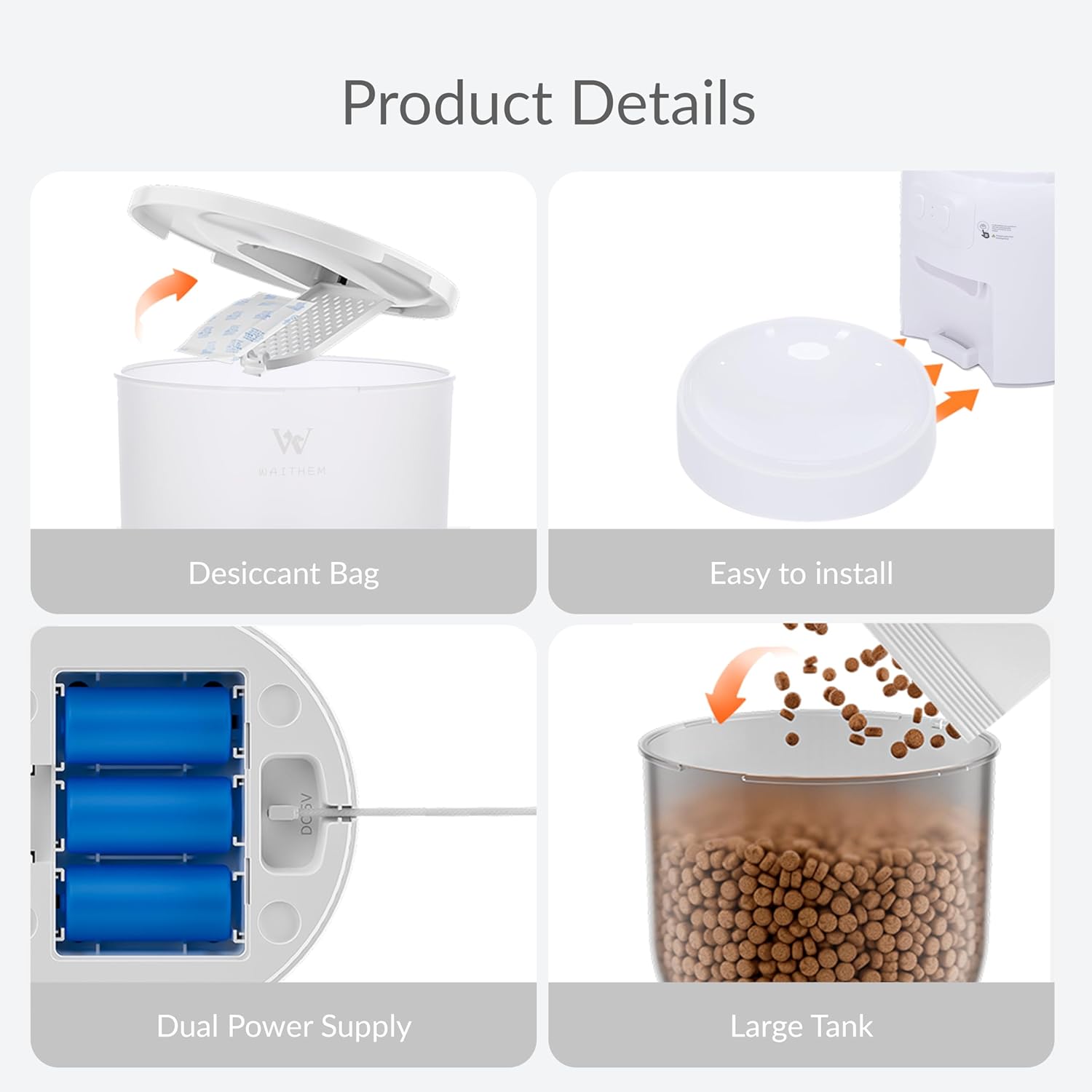 Wi-Fi Automático de Alimentación para Gatos, Dispensador Seco Programable con Aplicación, Control Preciso de Porciones, Hasta 10 Comidas Diarias, Fuente de Alimentación Doble, Adecuado para Gatos y Pequeños Perros — imagen 13