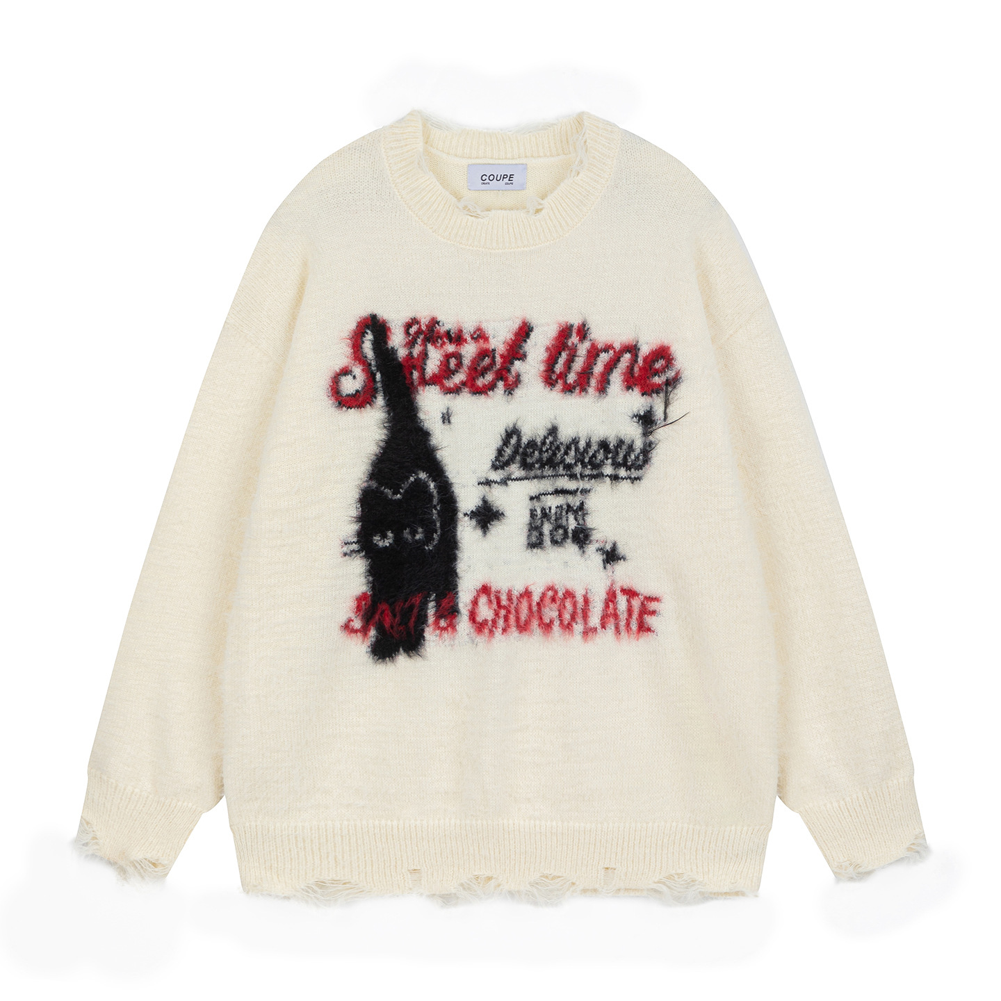 Color blocked cat letter sweater — image 1