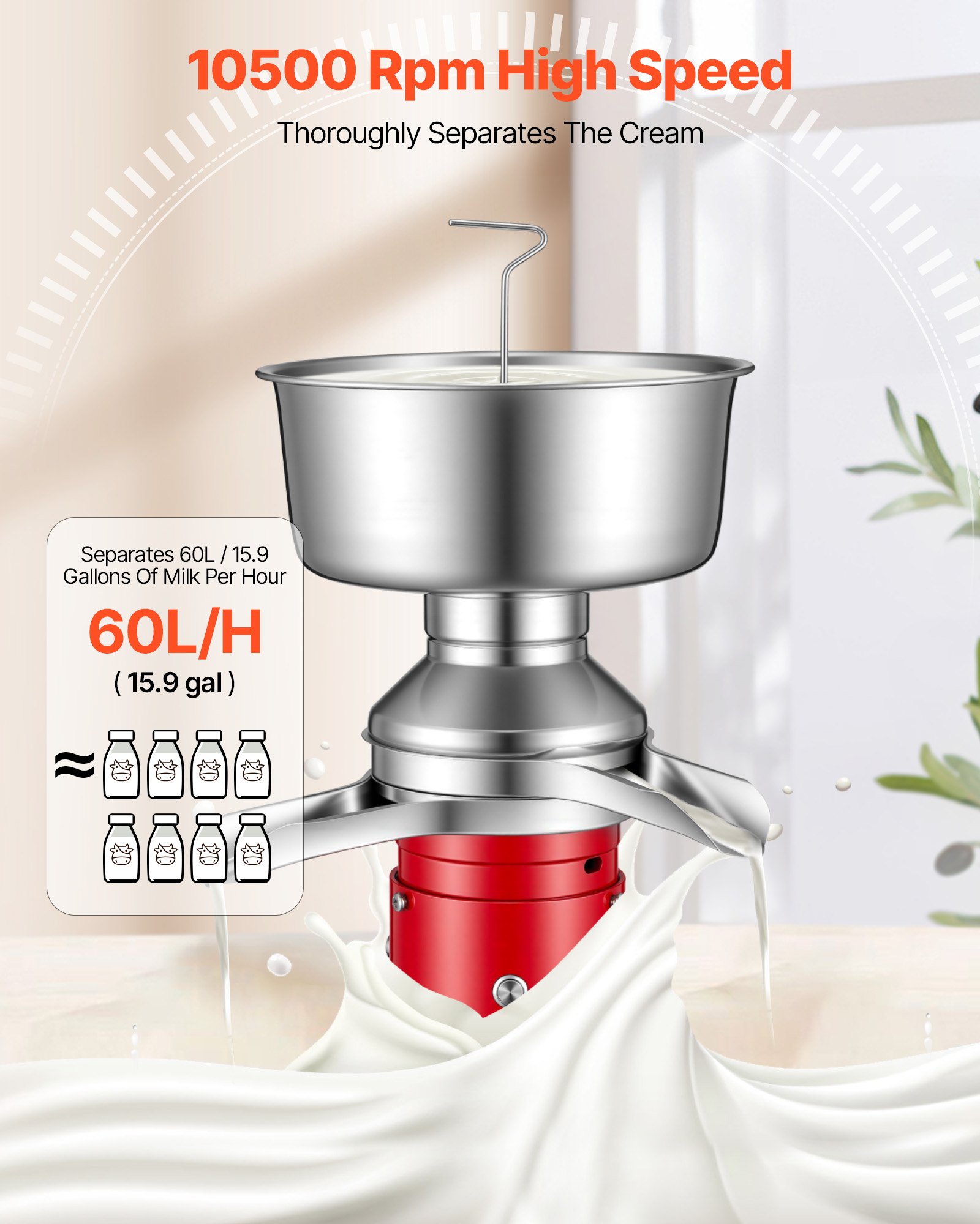 Electric Milk Cream Separator, 60L/H Output 10500RPM Milk Cream Centrifugal Separator, 304 Stainless Steel Goat Cow Milk Skimmer Separating Machine With 4.5L Bowl Capacity (40W, 100-240V) — imagen 3