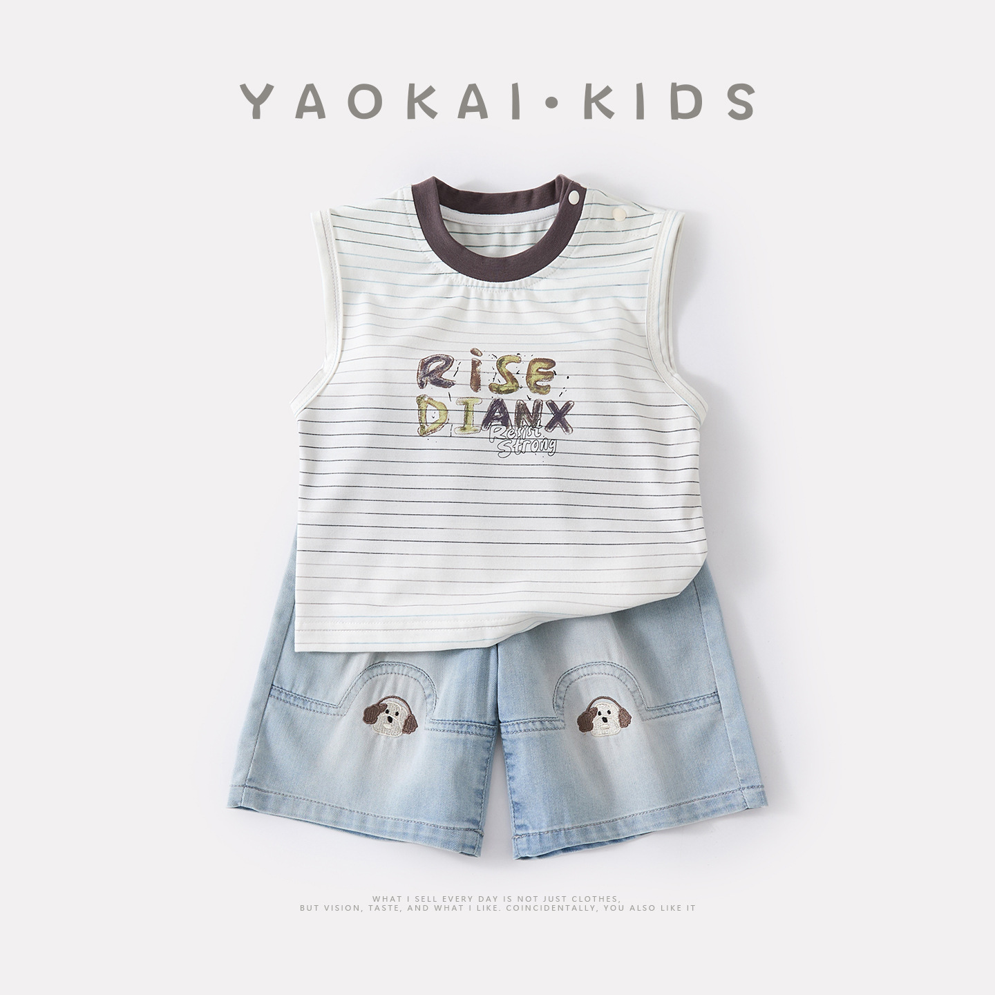 Striped letter tank top for boys stylish and versatile lightweight cartoon dog denim shorts — image 3