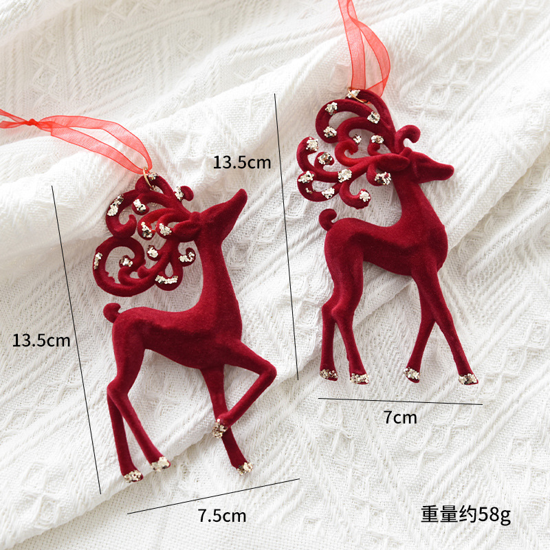 Christmas decoration red flocking elk bell pendant Christmas tree decoration ornaments — image 15