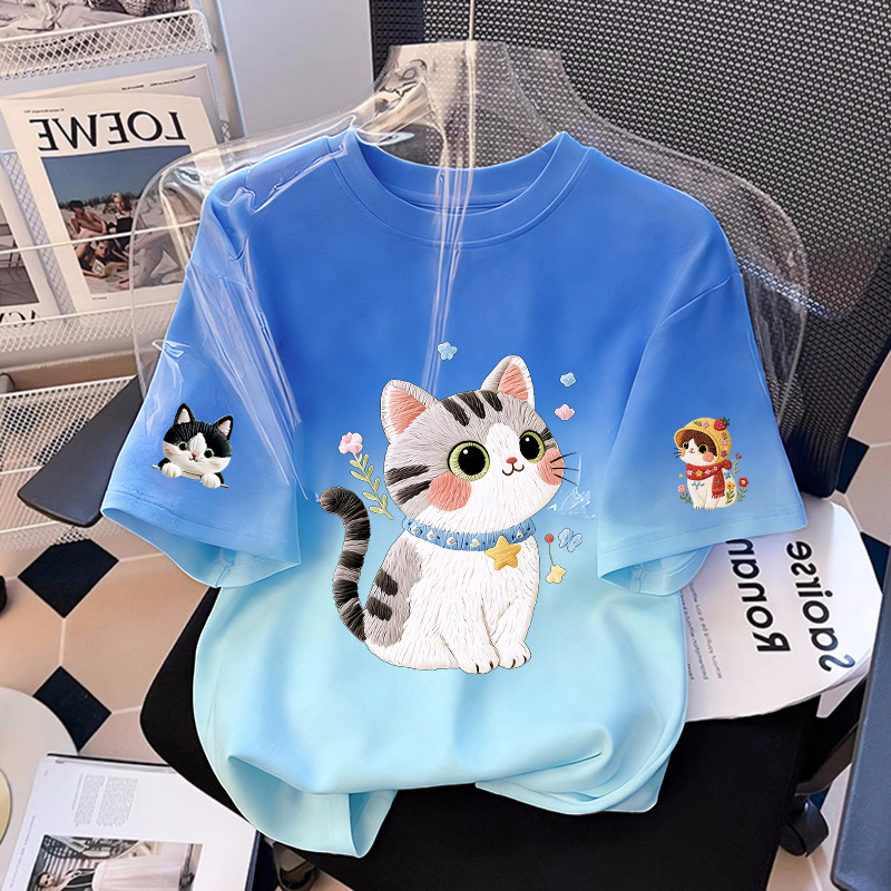 Girls' Short Sleeve T-Shirt Cat Print Casual Top — image 13