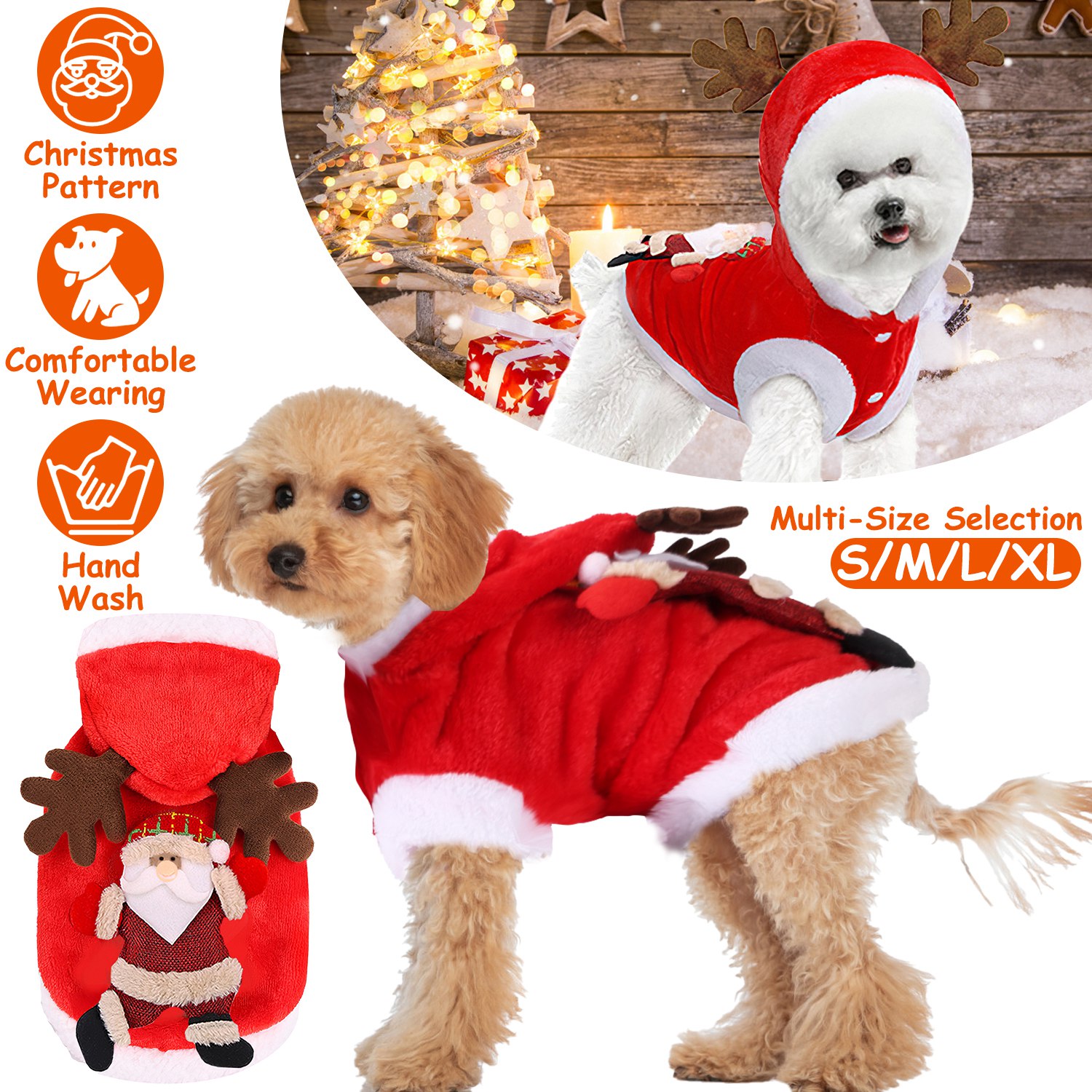 Ropa Navideña para Mascotas Disfraz de Papá Noel con Astas de Reno Traje de Invierno Abrigo de Año Nuevo para Perros y Gatos Pequeños y Medianos — imagen 1