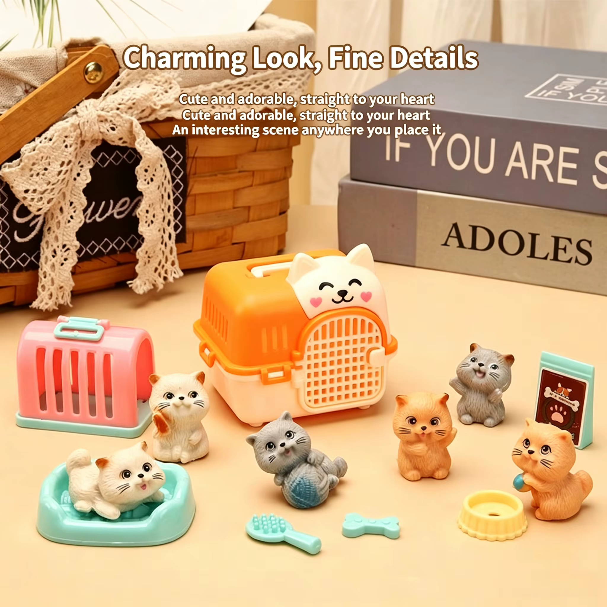 1 Set Pretend Play Pet Cat Cage Toy Set, Cute Animal Figures with Doll Furniture, Montessori Educational Role Play Toys for Gift — image 3