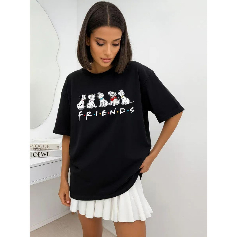 Spotted dog pattern round neck loose short sleeved top for women — image 1