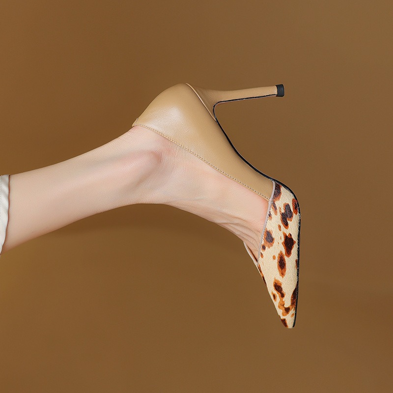 Pointed thin high heels, color blocking horse hair, sexy spicy mom, banquet single shoes for women — image 5