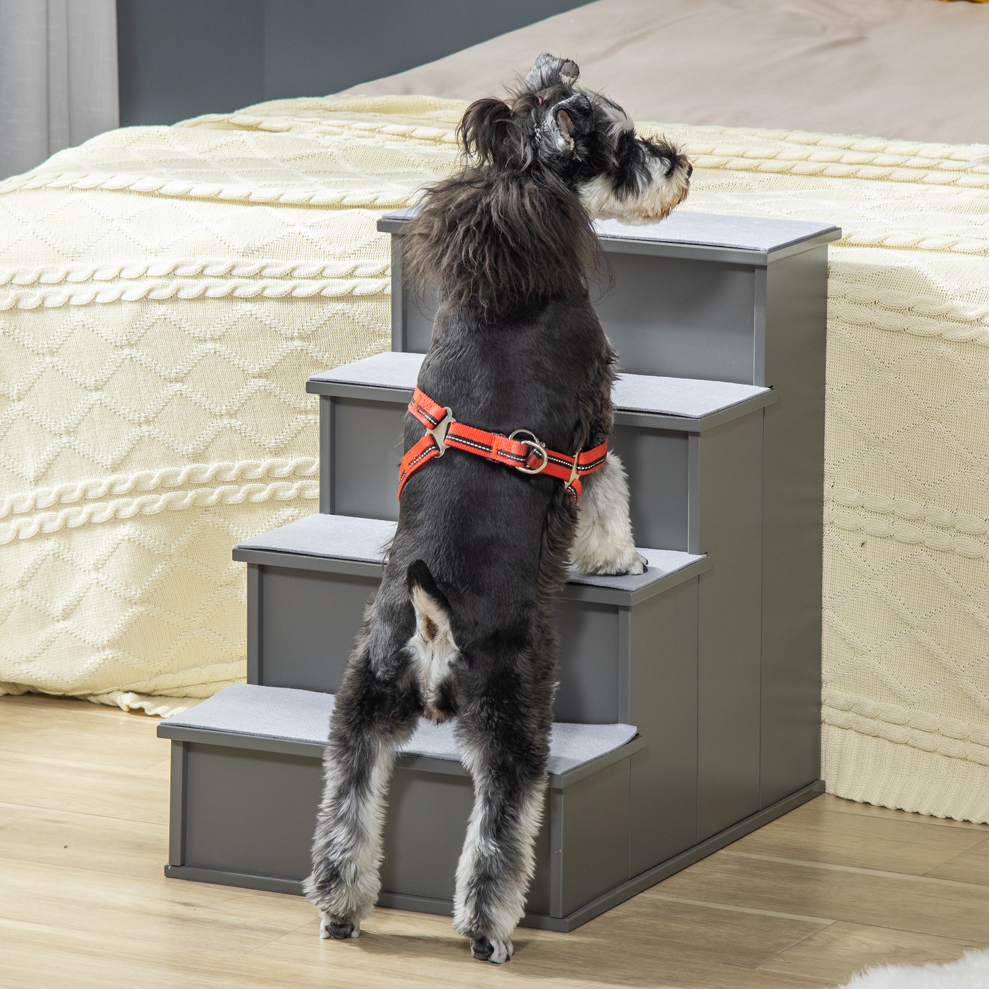 Pet Stairs, Small Dog Steps For Couch Bed With Cushioned Removable Covering, 15.75" X 23.25" X 21.25", Grey — imagen 1